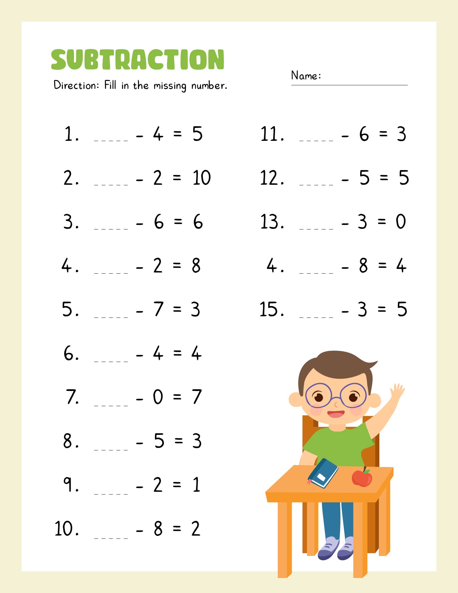 Free Printable Math Worksheets For 1st Grade Subtraction