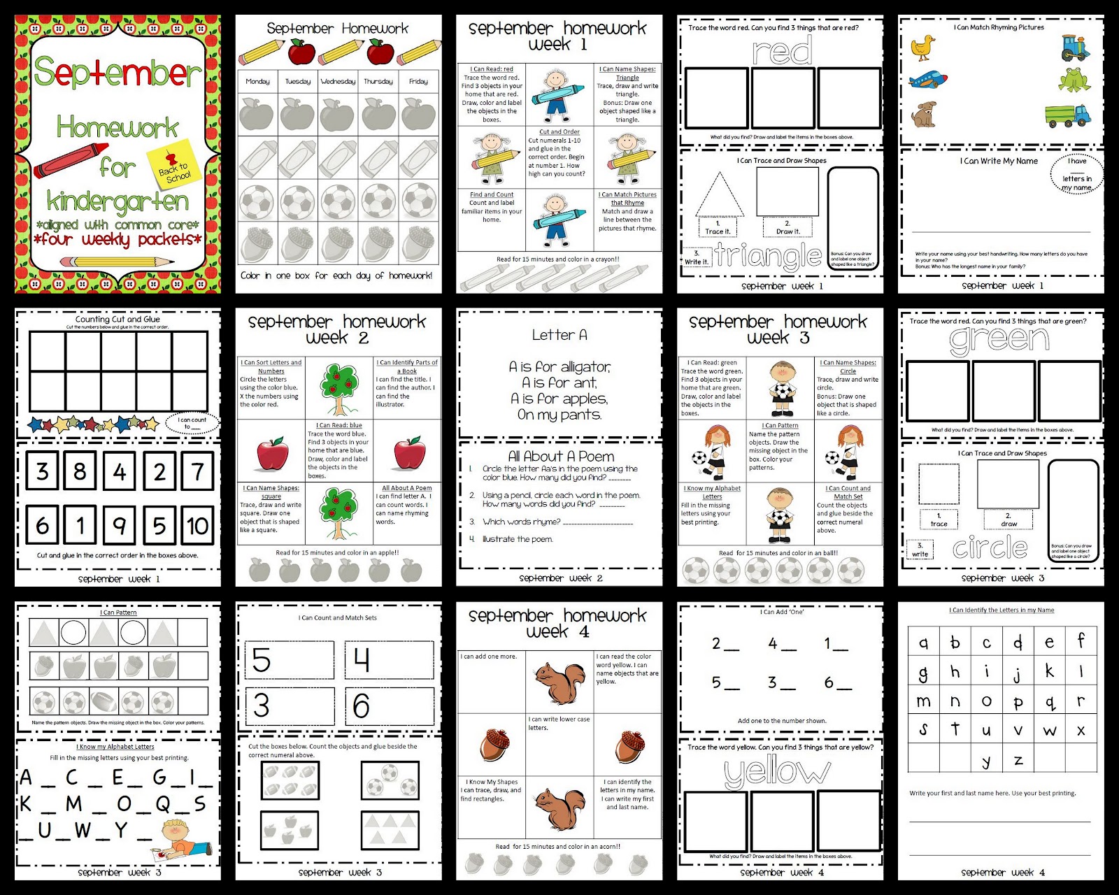 Free Printable Kindergarten Homework Packets