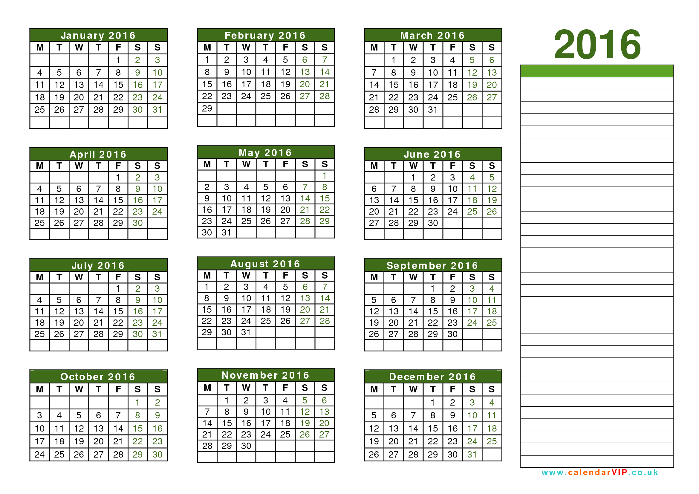 7 Best Images Of Annual Calendar 2016 Printable Printable 2016 Yearly
