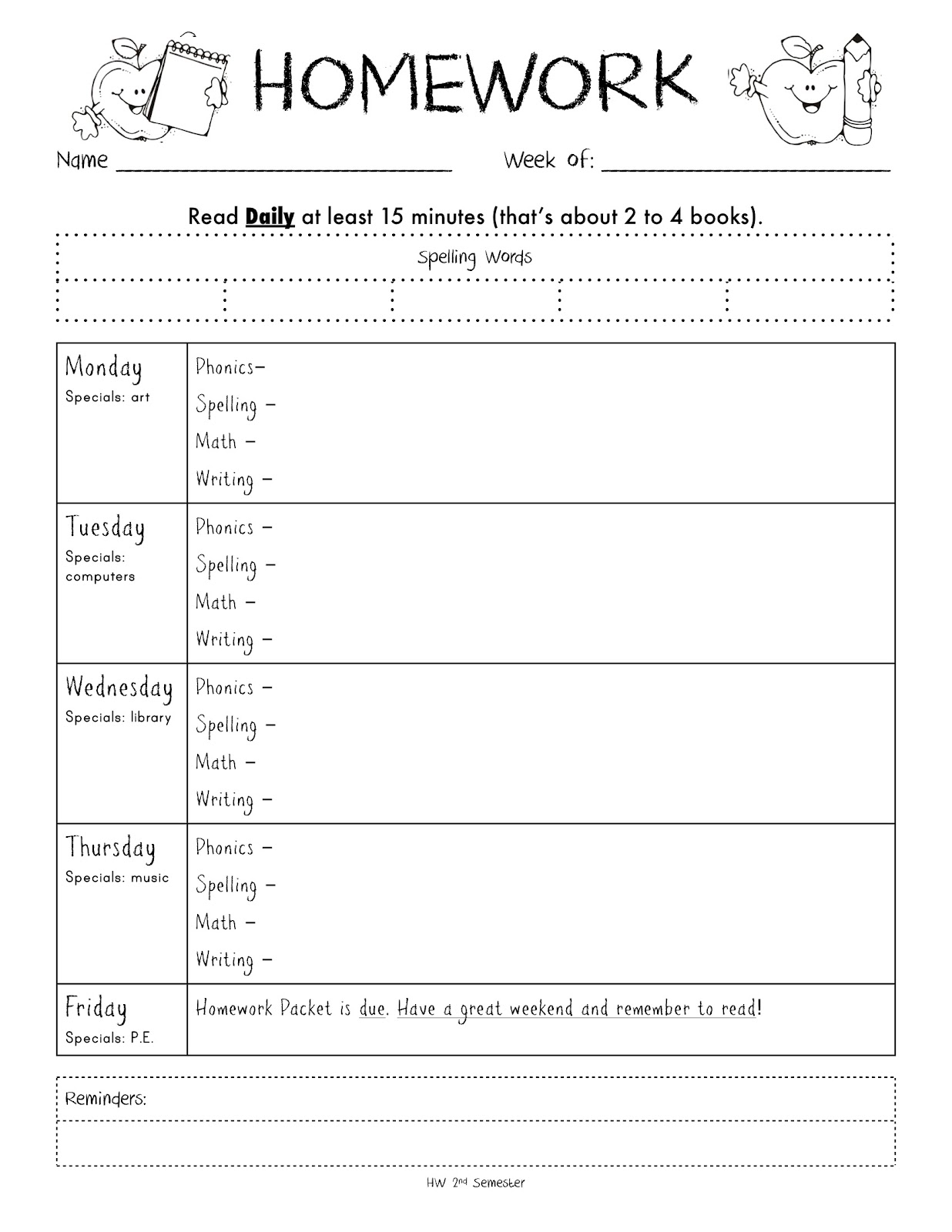 early years homework sheets