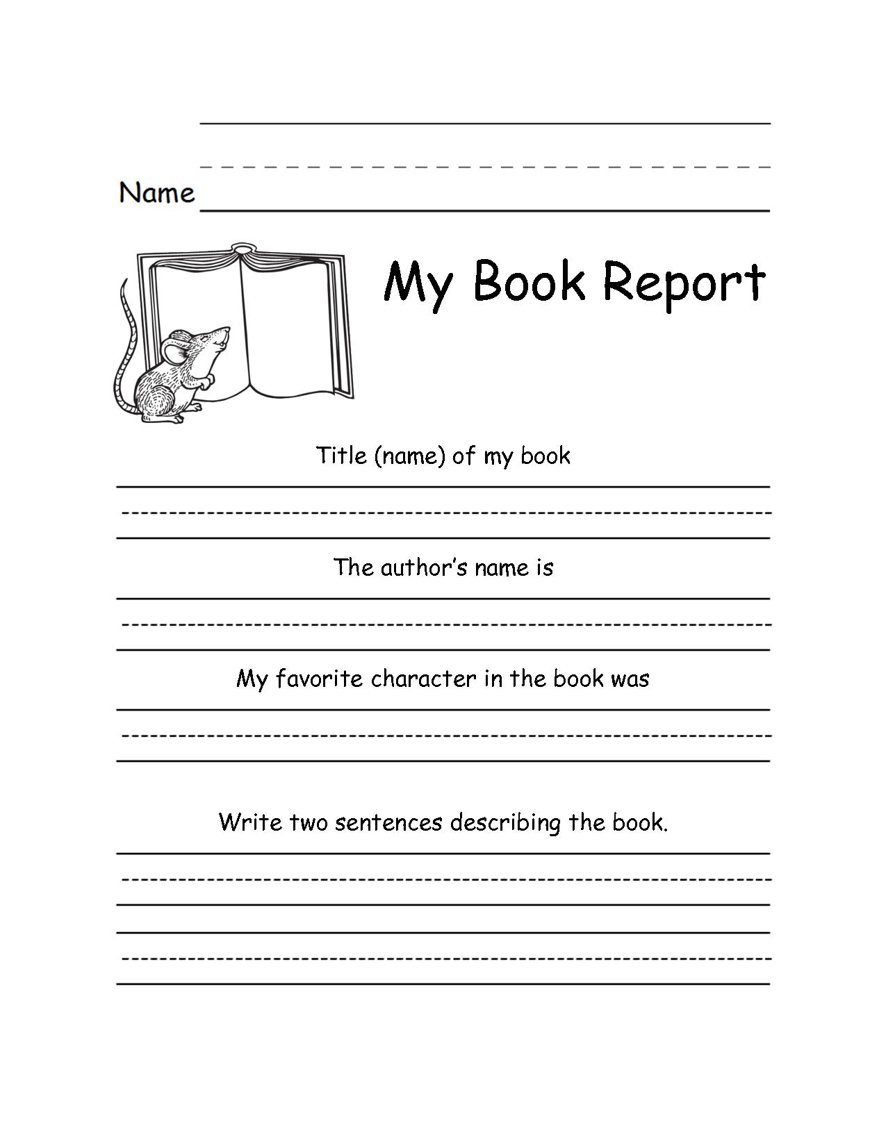 4th grade book reports template
