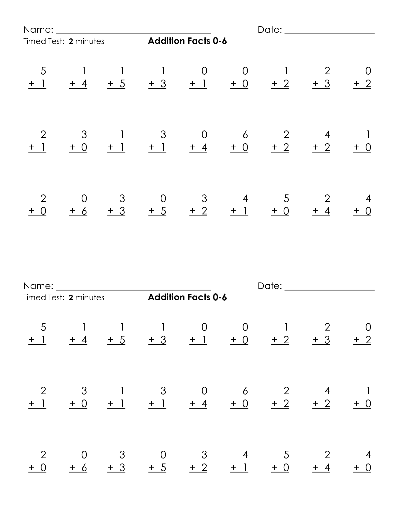 7 Best Images of Printable Addition Timed Tests Math Addition Timed