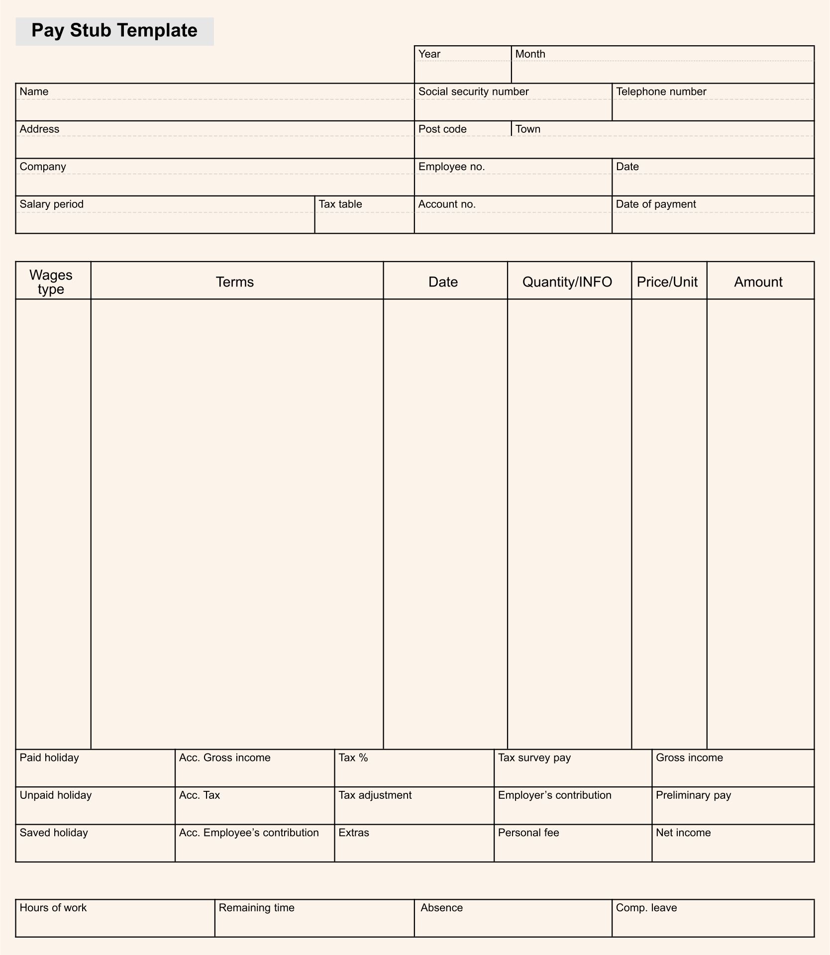 Nanny Pay Stub Template With Blank Pay Stub Template Word