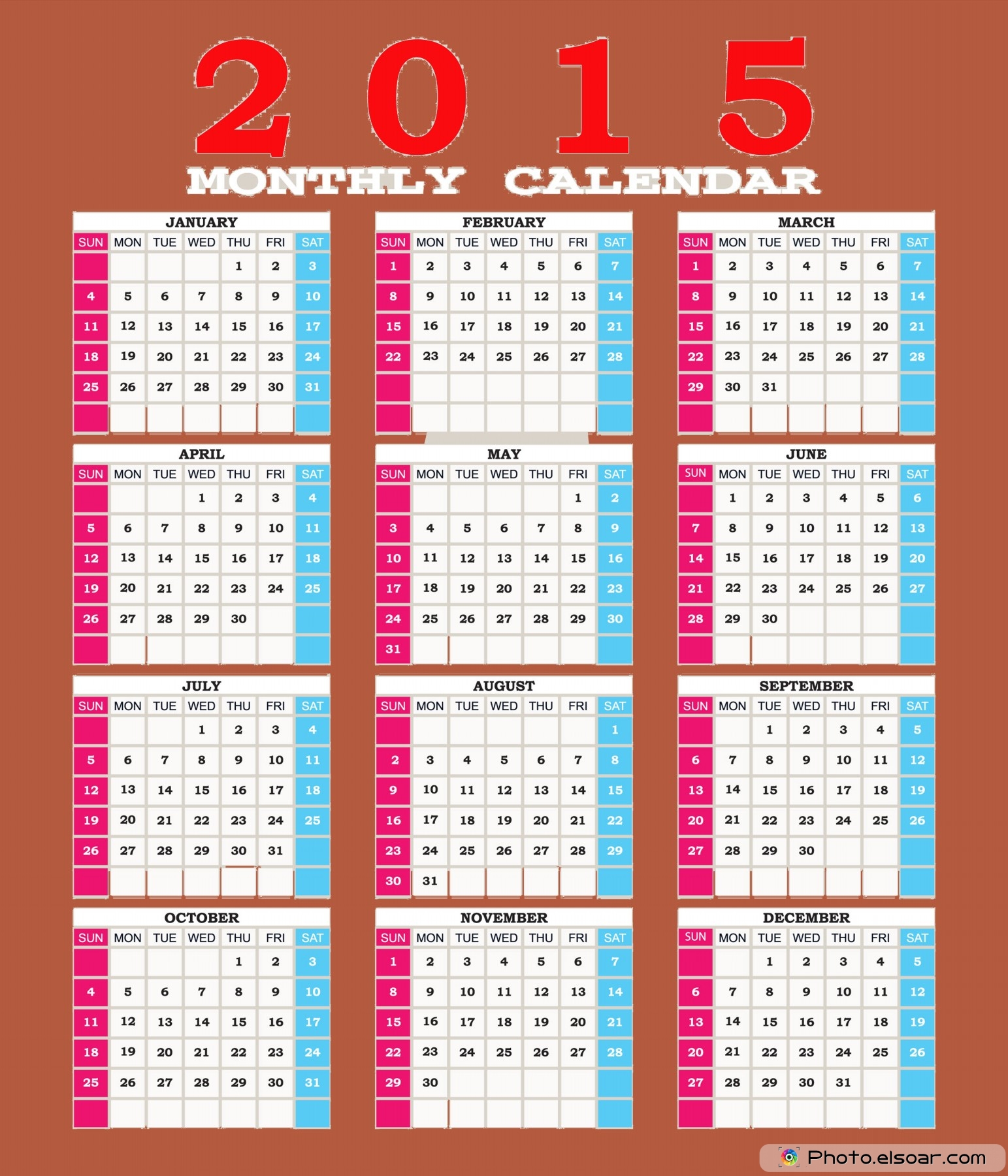 Calendar Template Printable 2015 from www.printablee.com