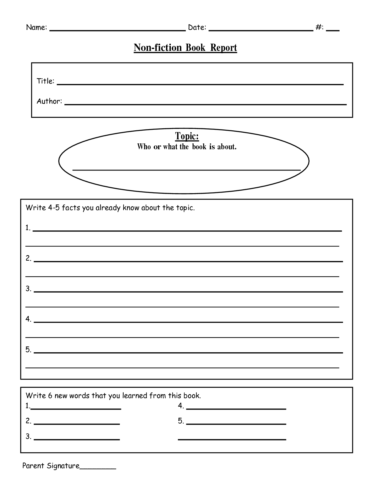 Book Report Template 5Th Grade