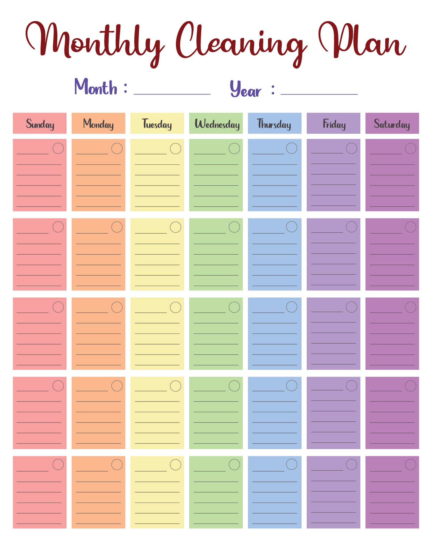 Free Printable Cleaning Calendar Template