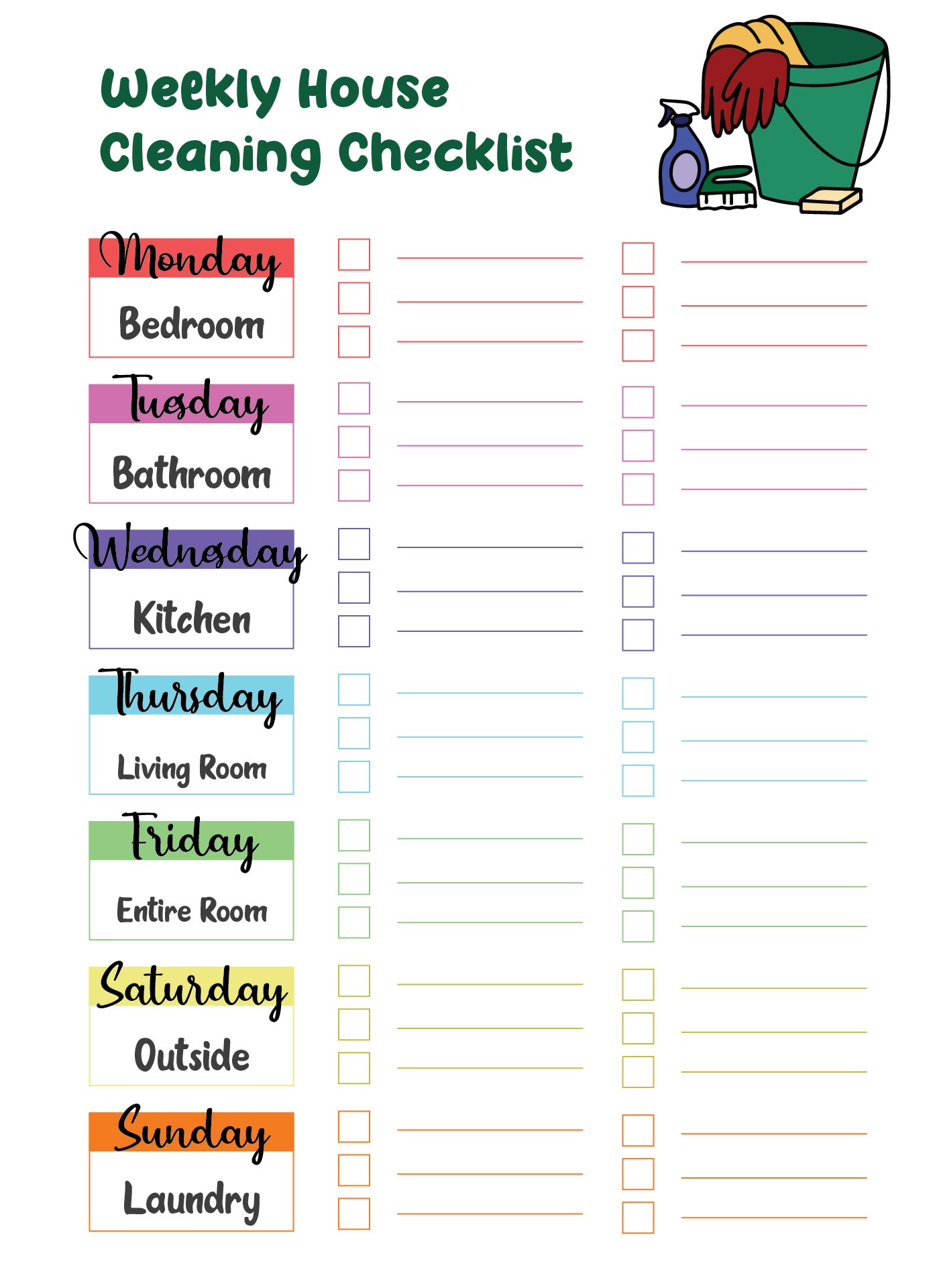 Daily Weekly Monthly Cleaning Checklist Printable