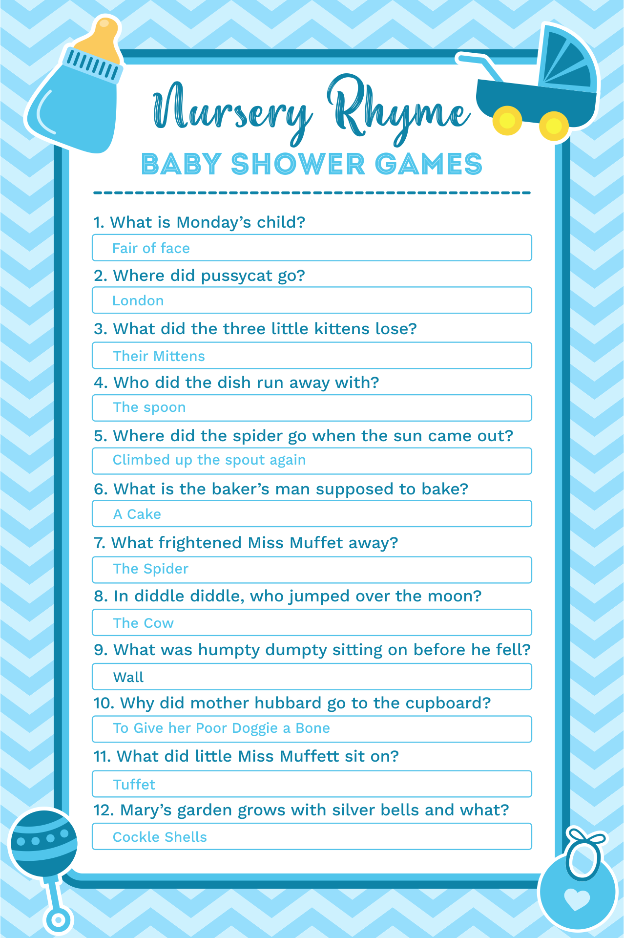Nursery Rhyme Baby Shower Games Nursery Rhyme Trivia Baby Shower Game