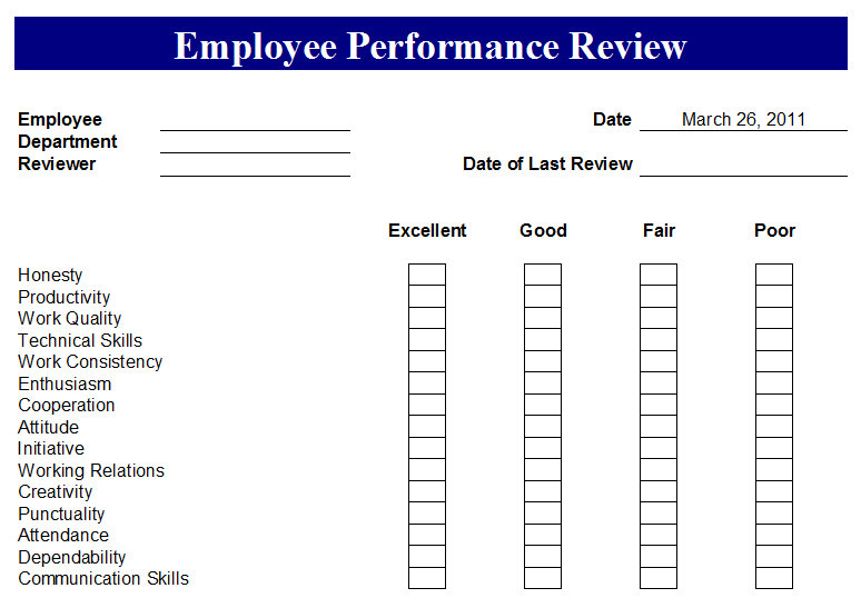 Free Printable Employee Performance Review Template