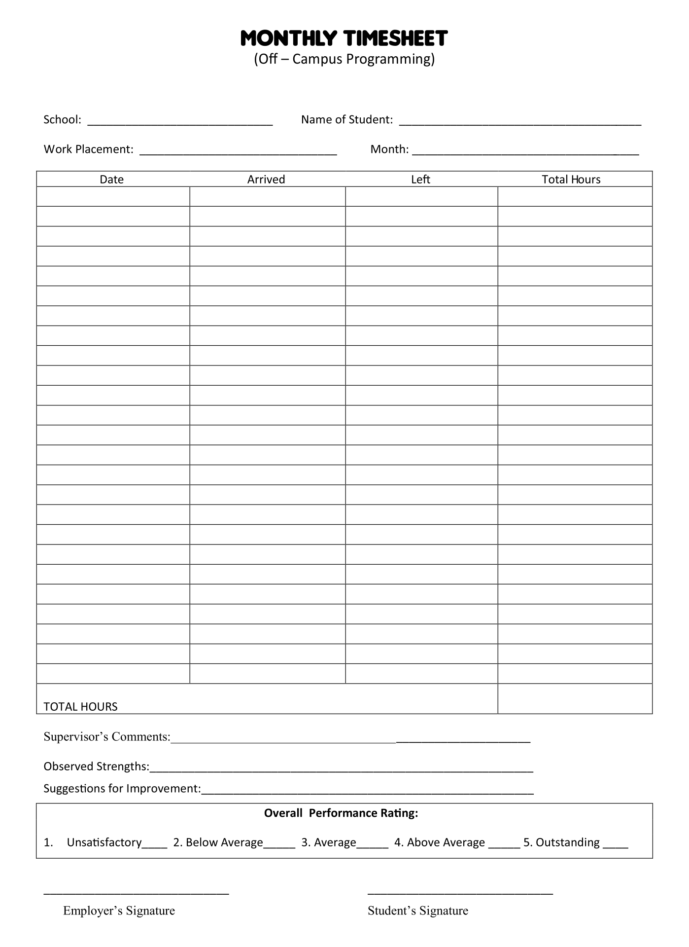 Free Printable Monthly Time Sheets