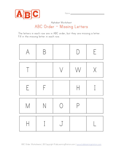 Free Missing Letter Worksheets For Kindergarten - find the ...