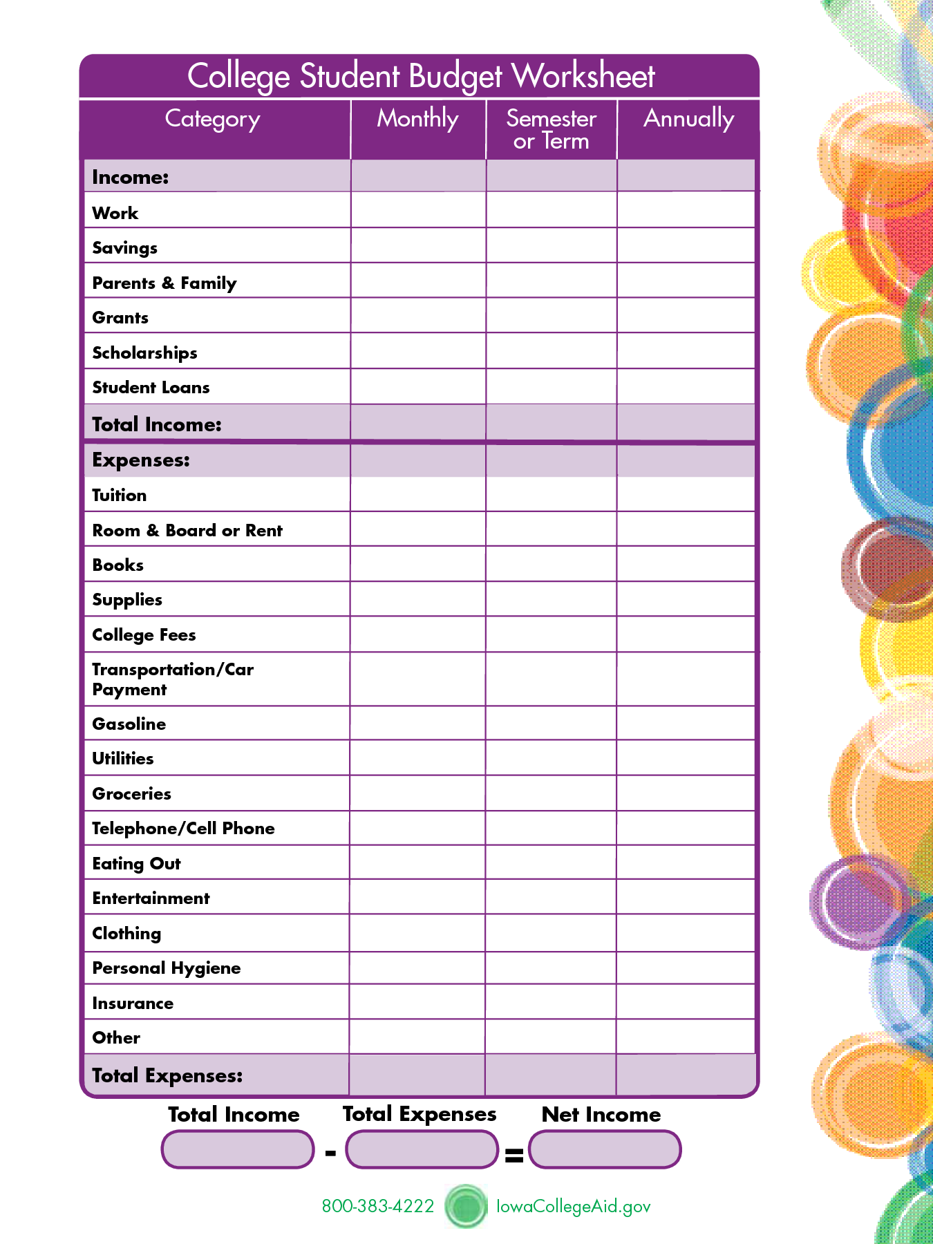 Free Printable Budget Worksheets For Middle School Students