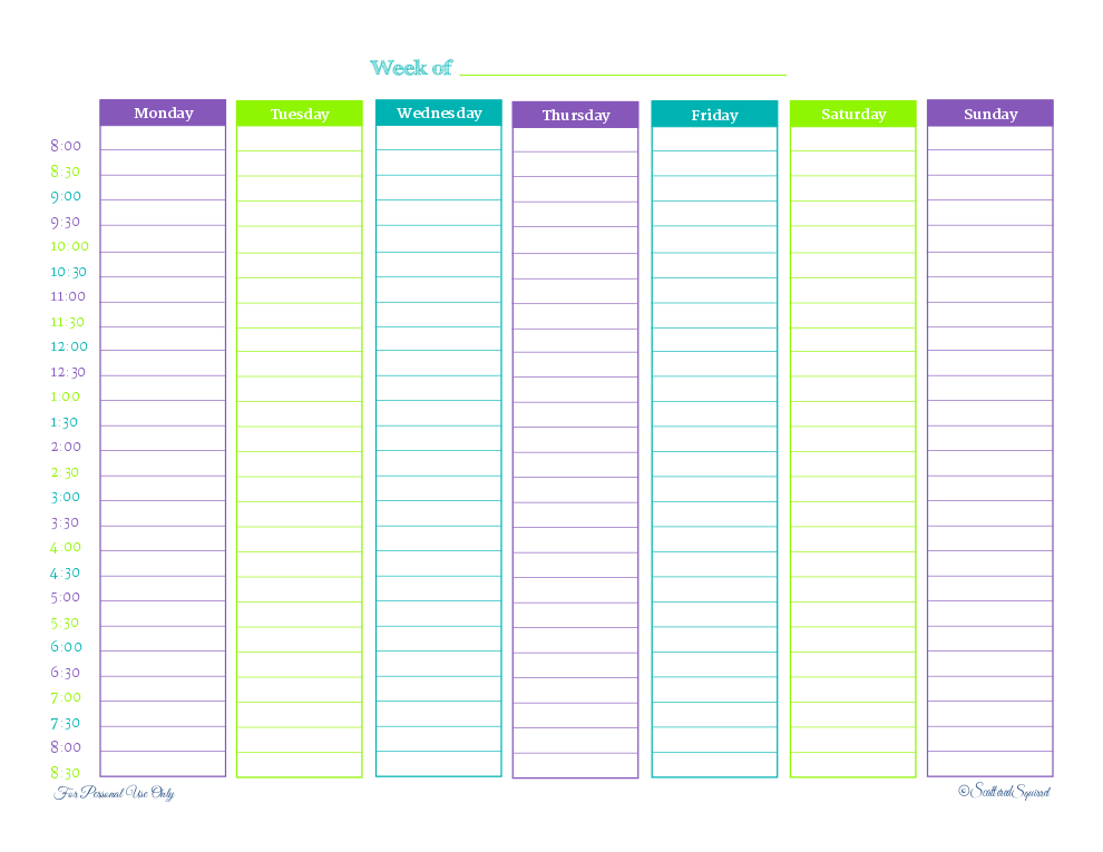 Weekly Schedule Template With Times from www.printablee.com