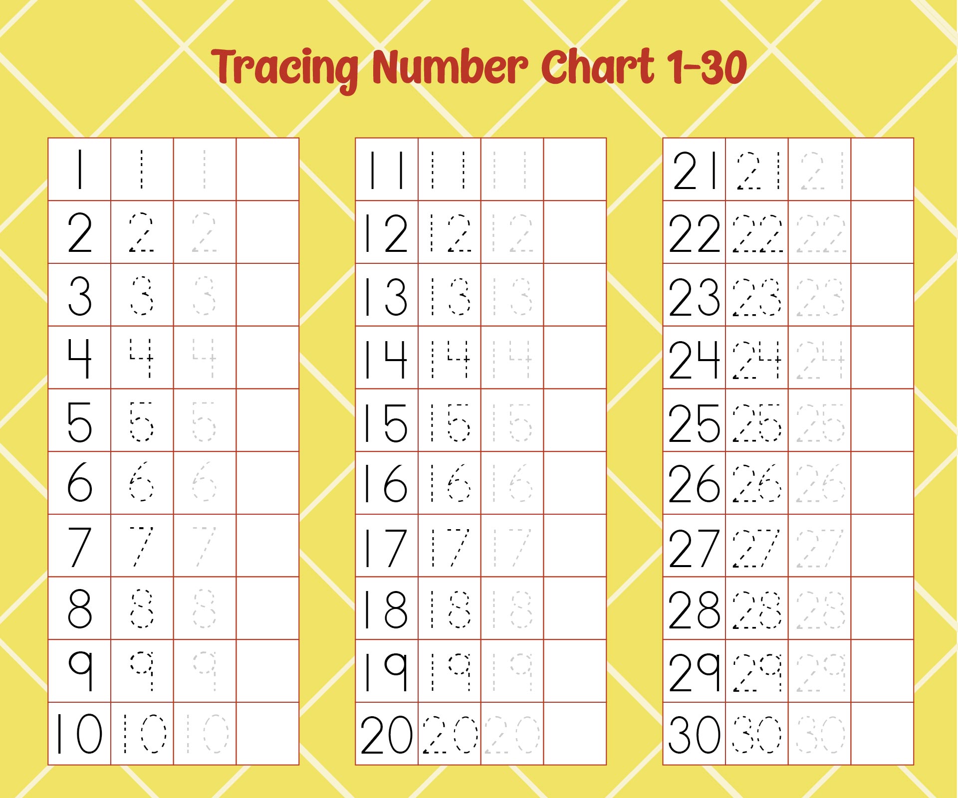 7 Best Images of Printable Number Chart 1 30 - Number Chart 1 20