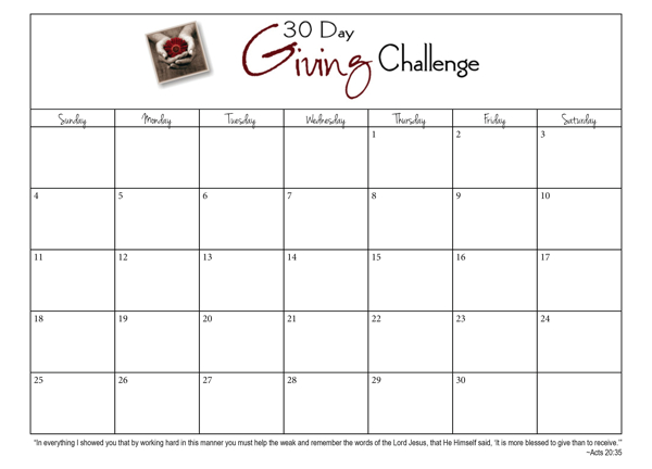 30 day calendar template