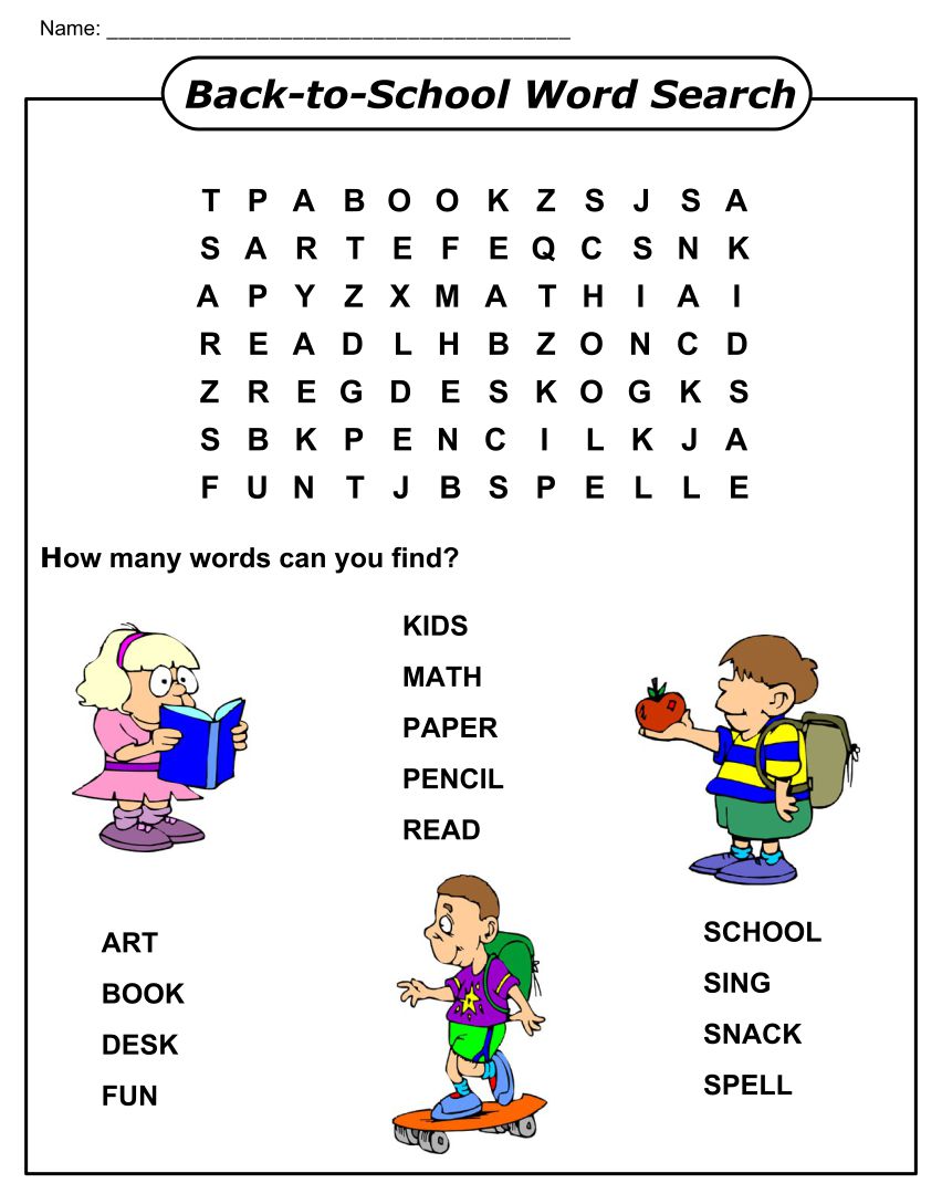 Back To School Word Search Puzzles Printable