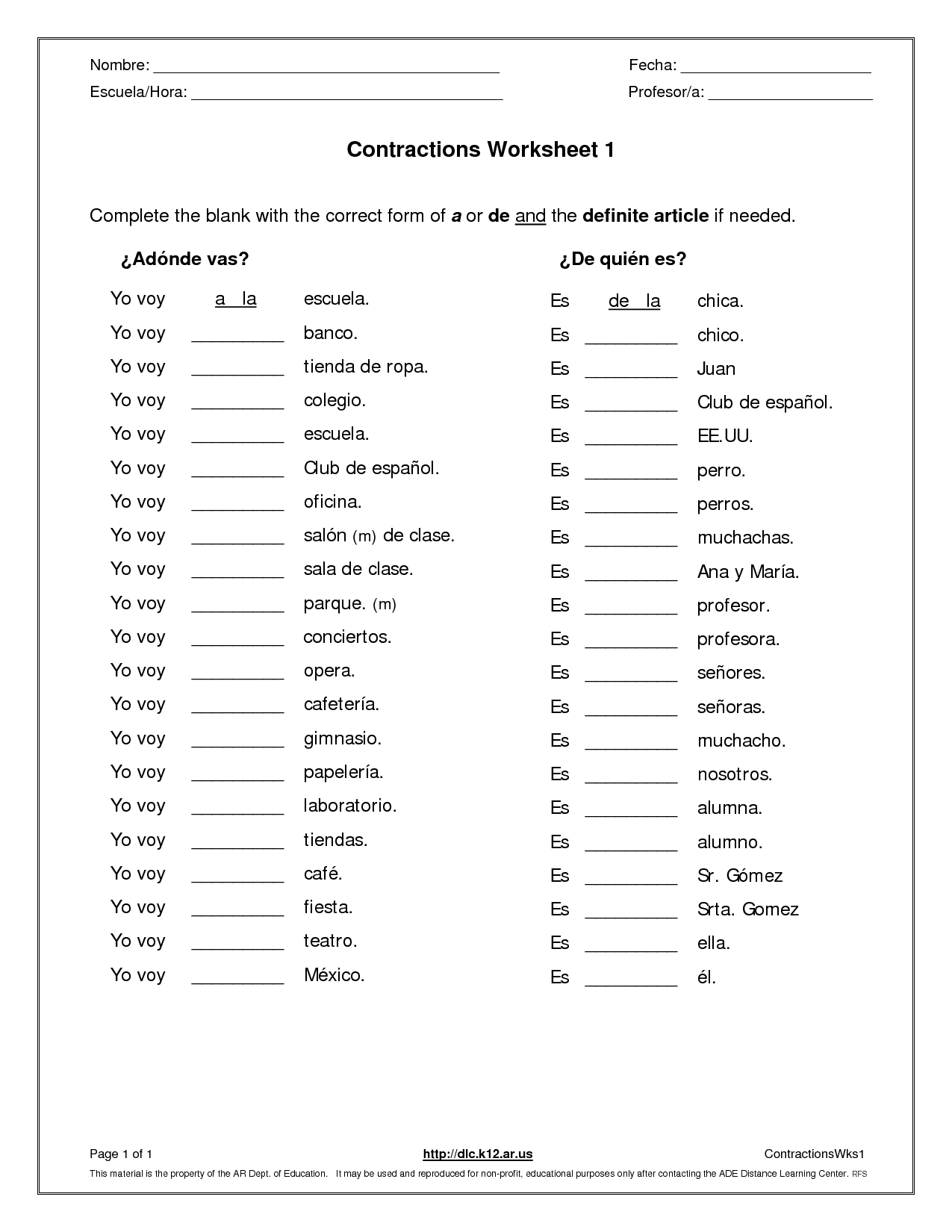 Free Printable Contraction Worksheets 1st Grade