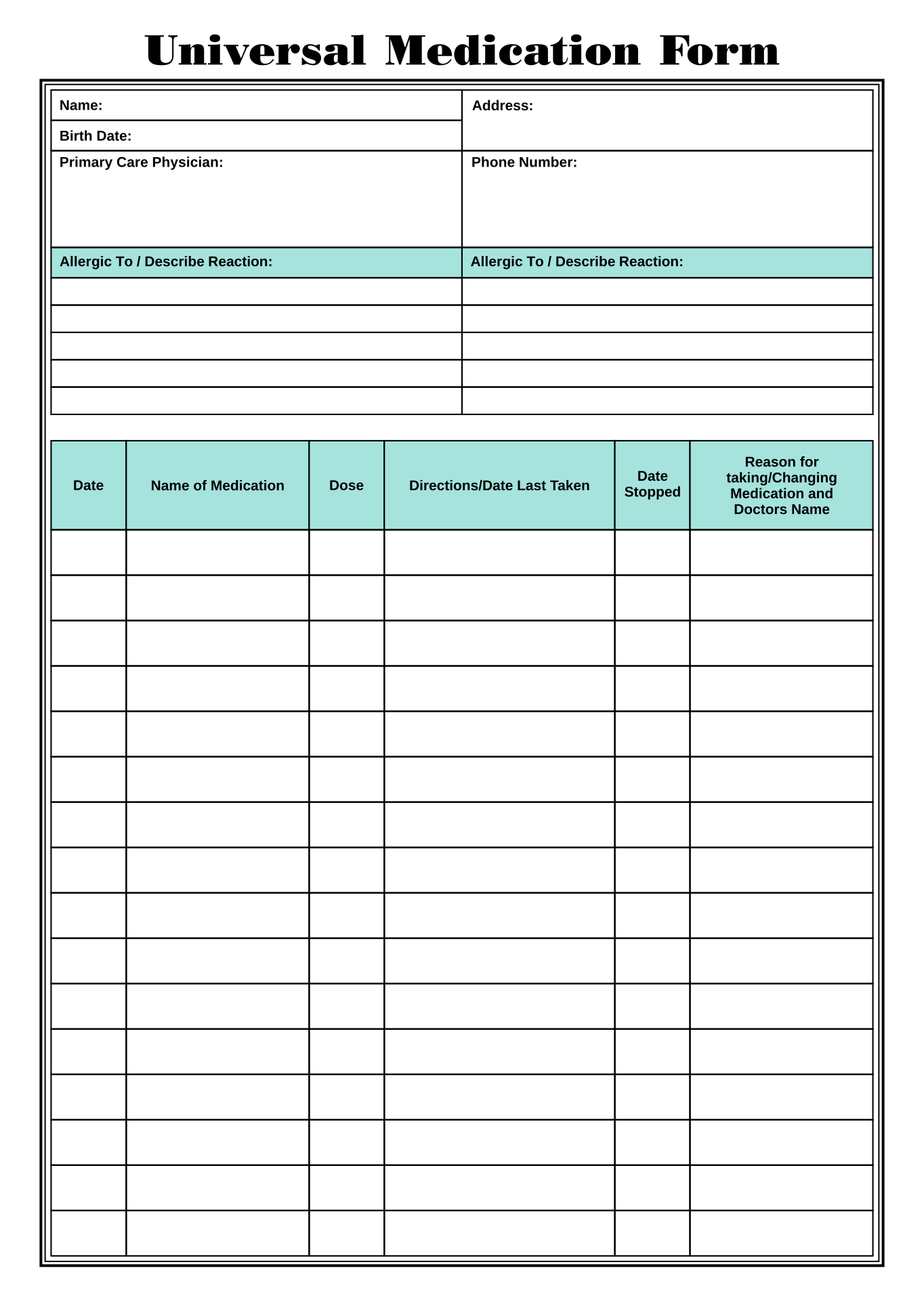 Printable Medication Forms - Printable Forms Free Online