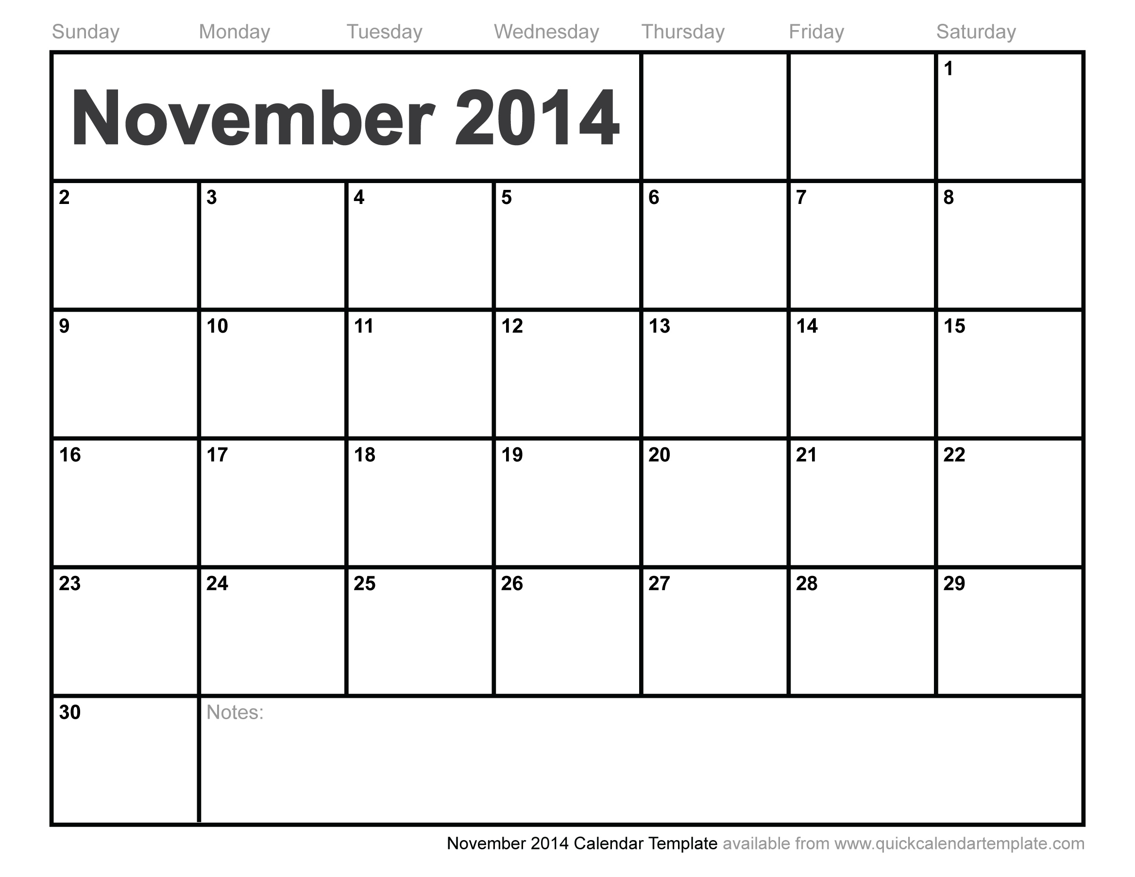 8 Best Images of Nov 2014 Calendar Printable Template November 2014