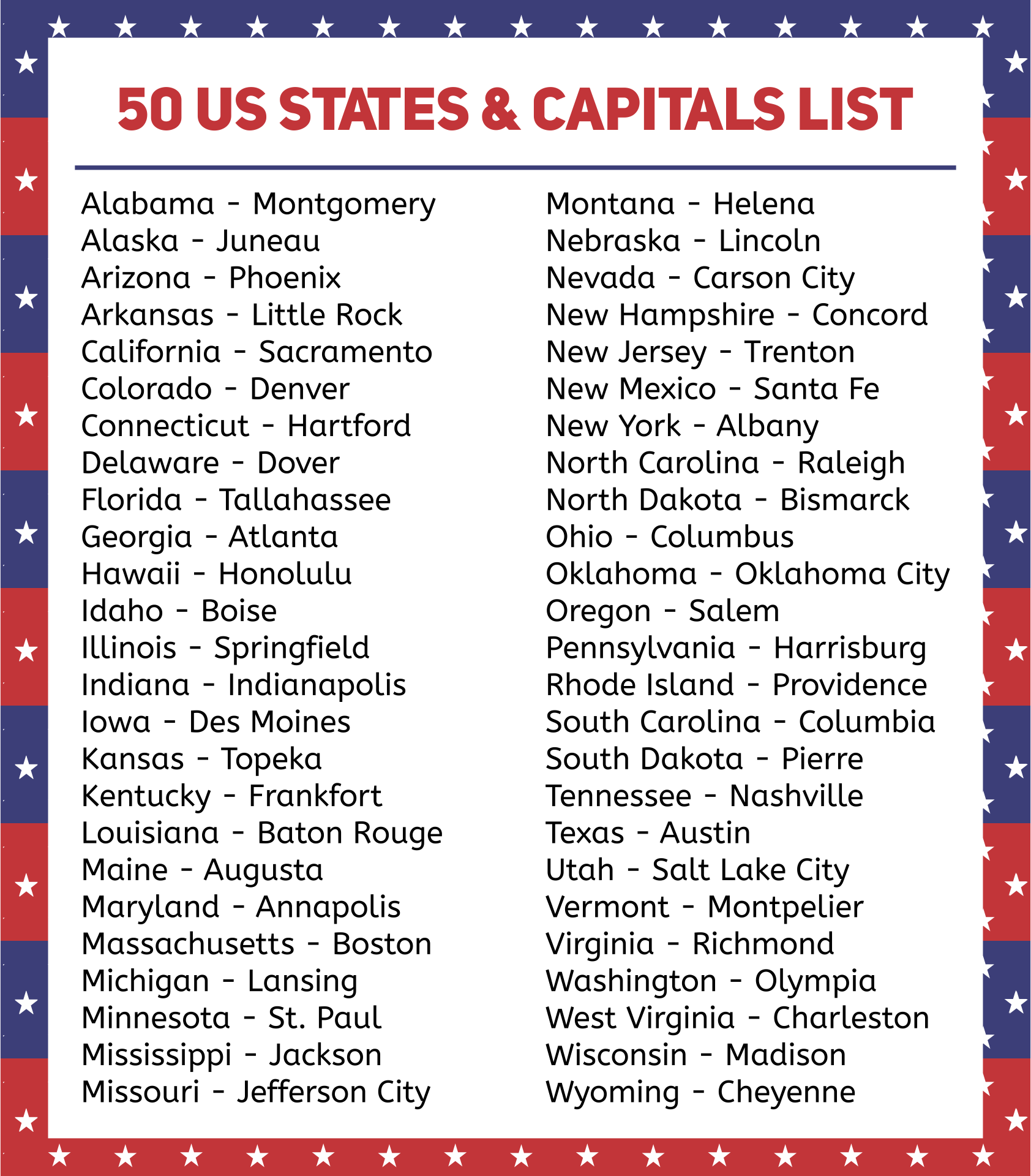 states-and-capitals-printable-list