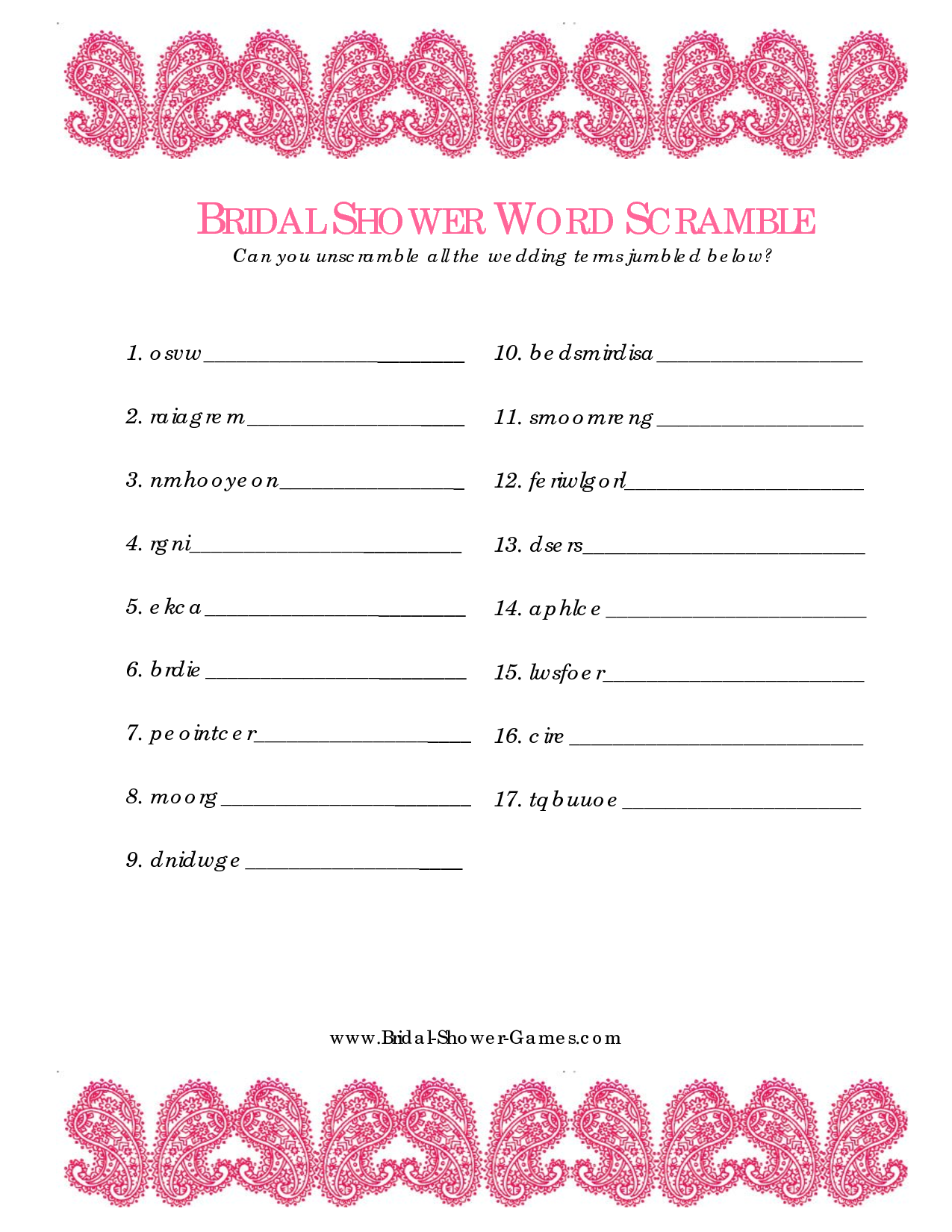 9 Best Images of Bridal Shower Games Printable Templates Free