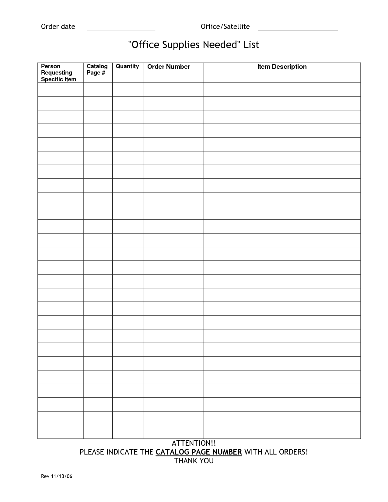 Office Supplies Checklist Printable