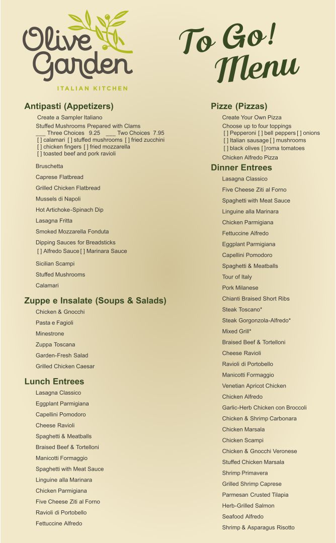 Printable Olive Garden Menu Printable Blank World