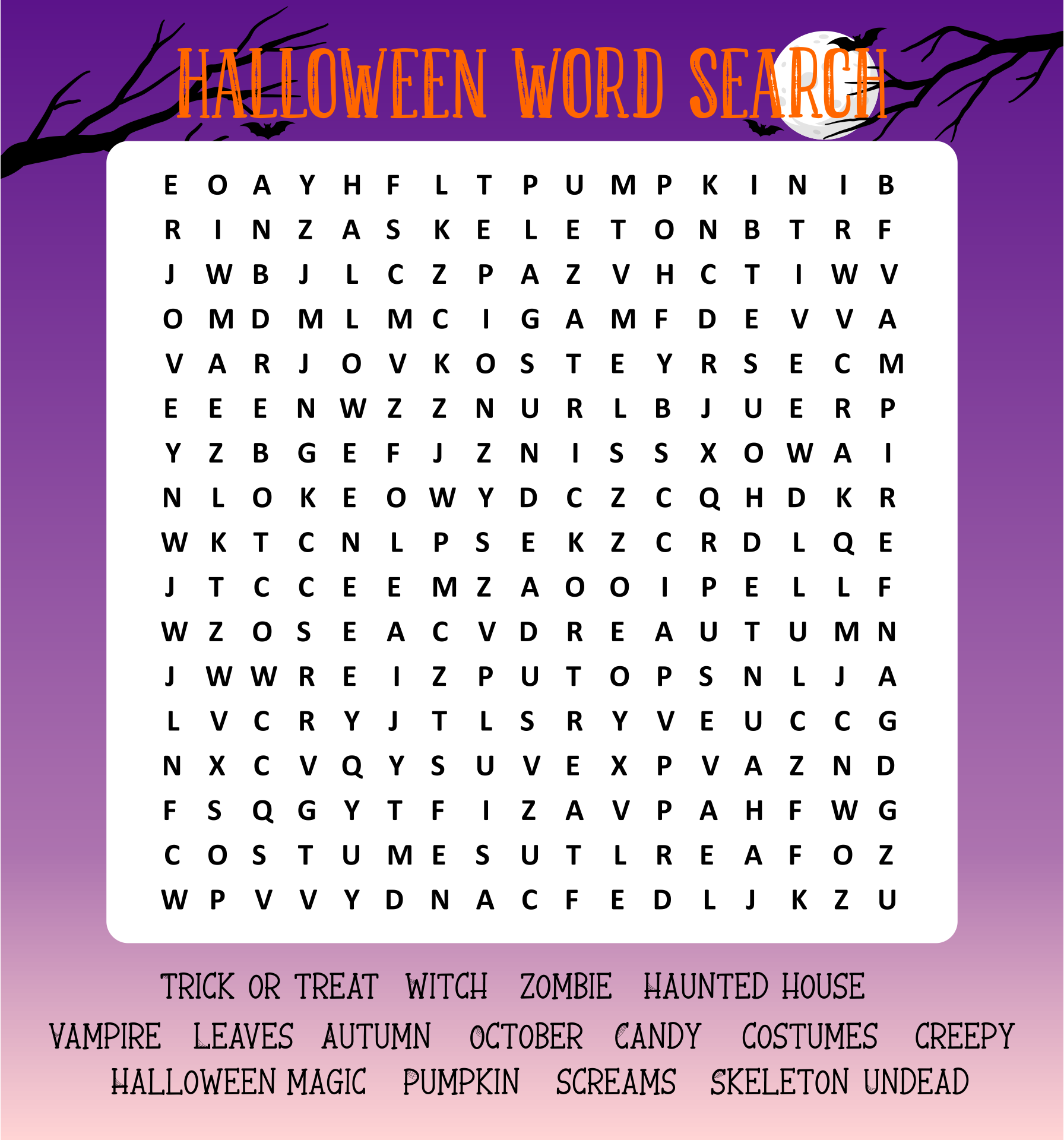 Free Word Search Printable Halloween