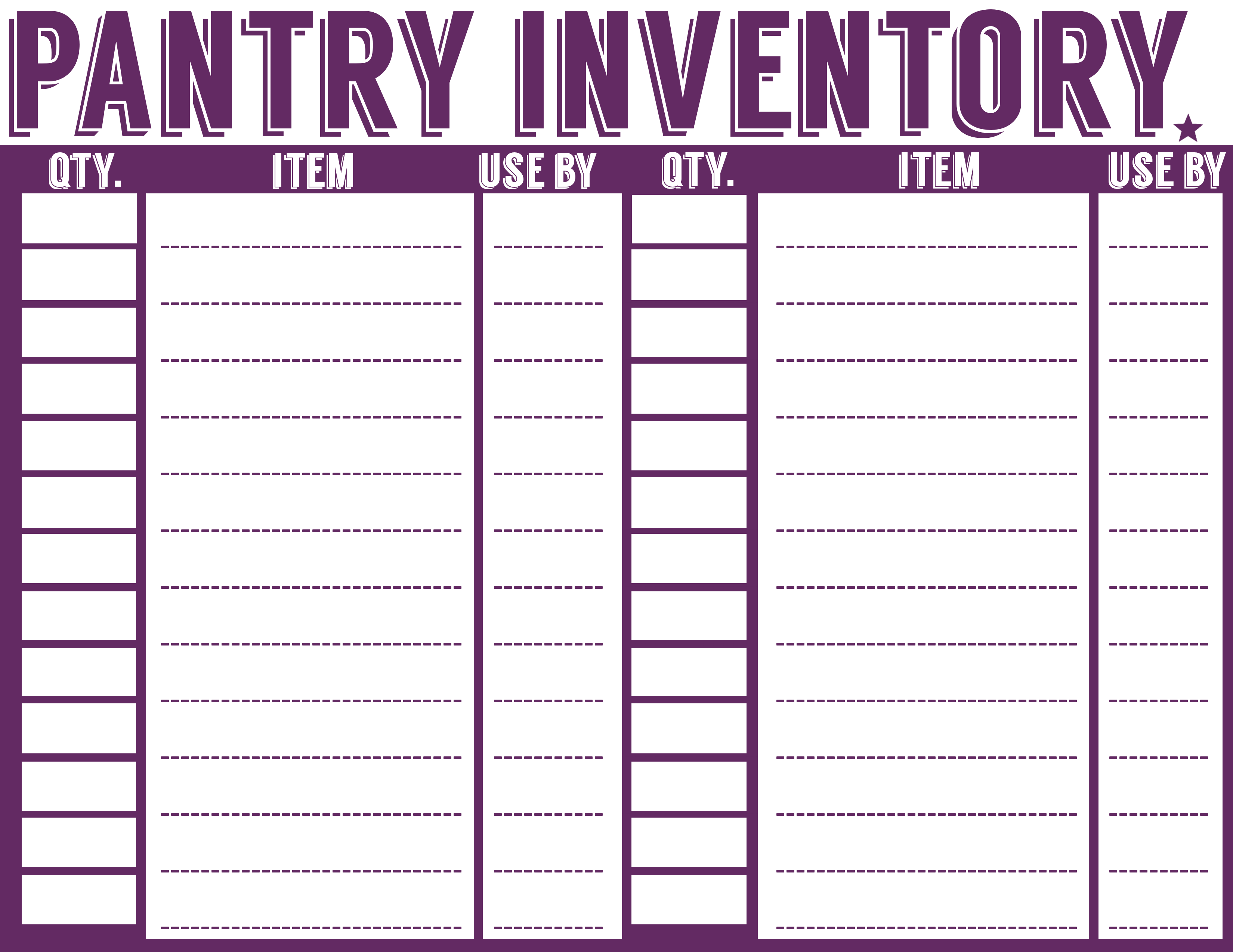 Sample Pantry Inventory List