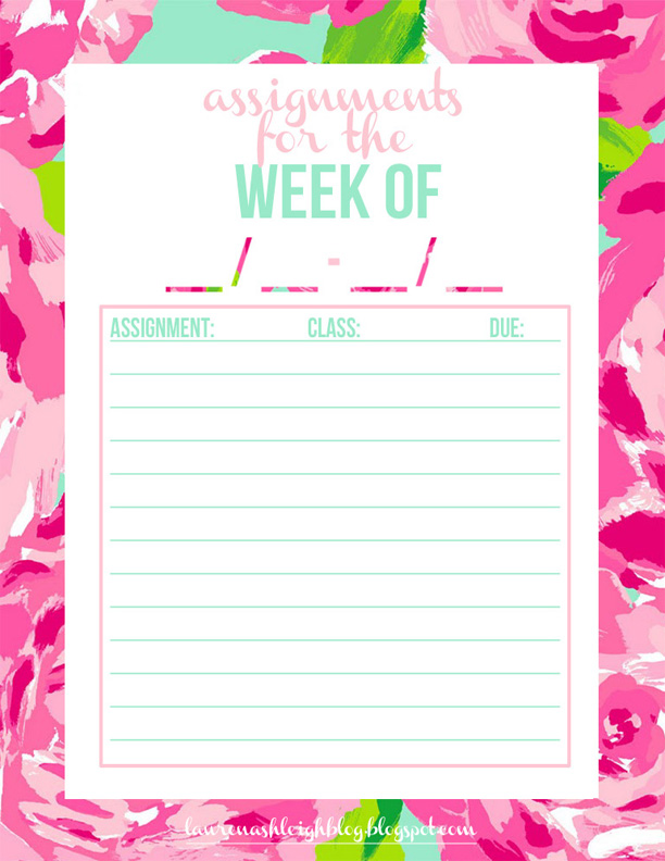 Free Printable Weekly Assignment Planner