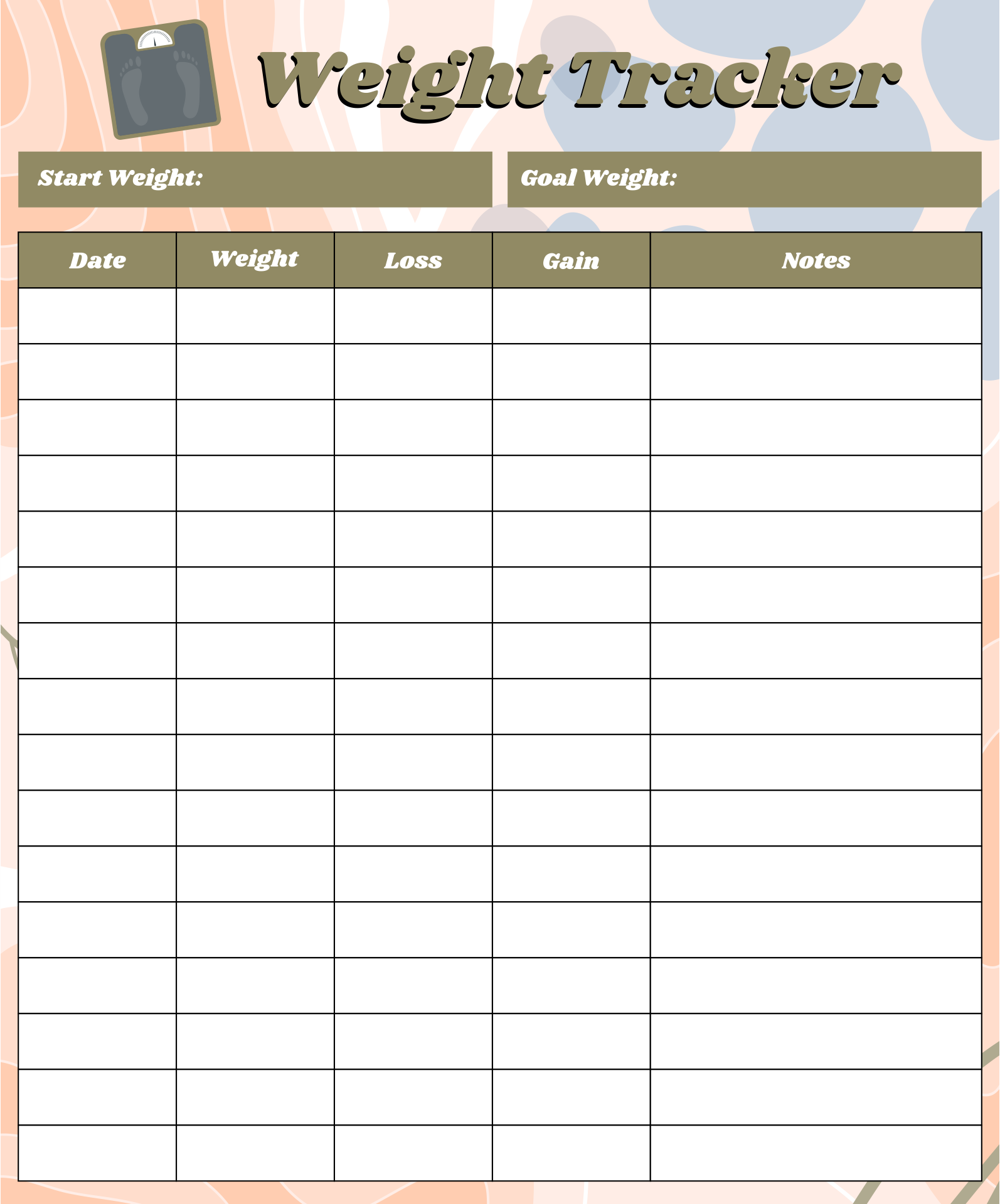 Weight Loss Tracker Template Free Printable