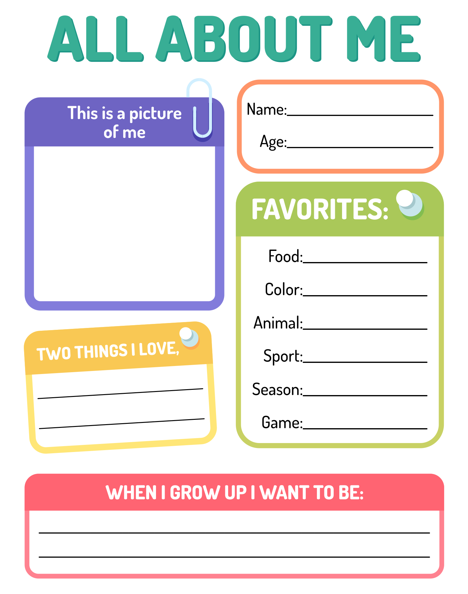 All About Me Worksheet Preschool