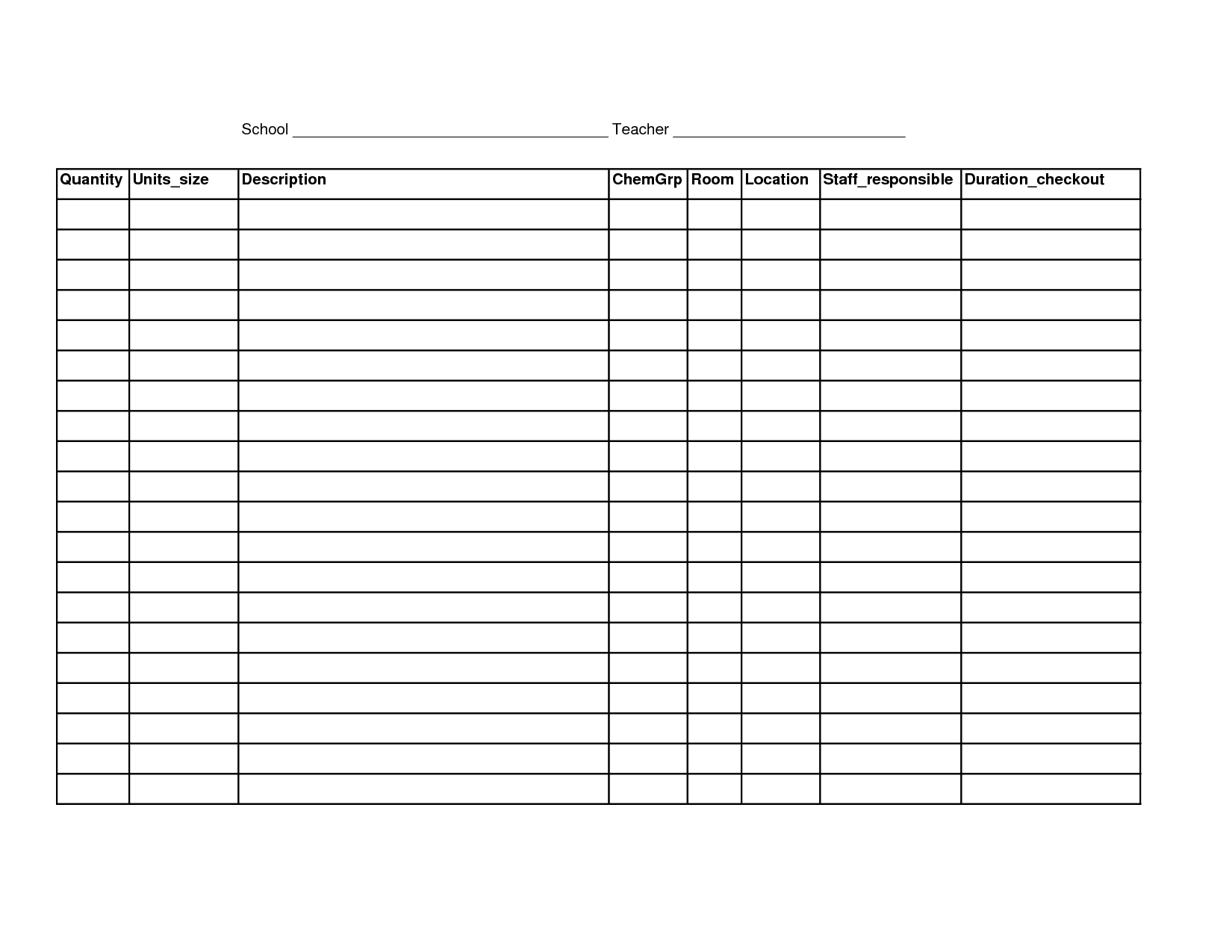 7 Best Images of Printable Blank Inventory Sheets Vending Free