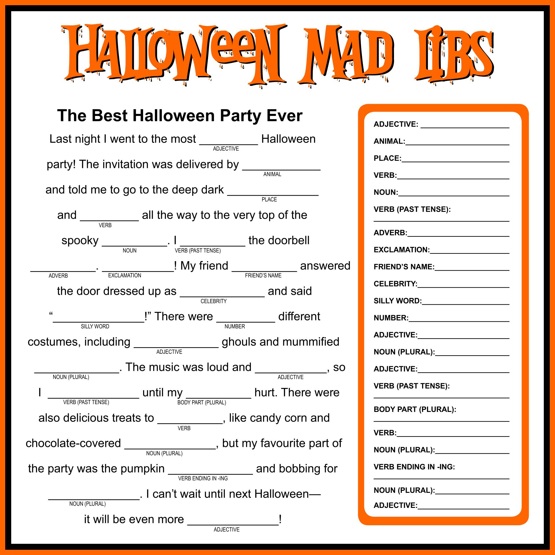 5 Best Images of Halloween Fill In The Blank Stories Printable Halloween Fill in the Blank