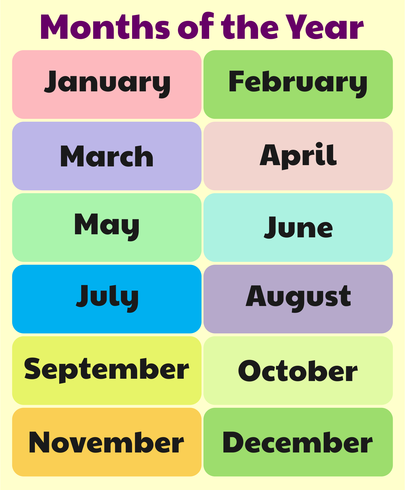 Months Of The Year Free Print