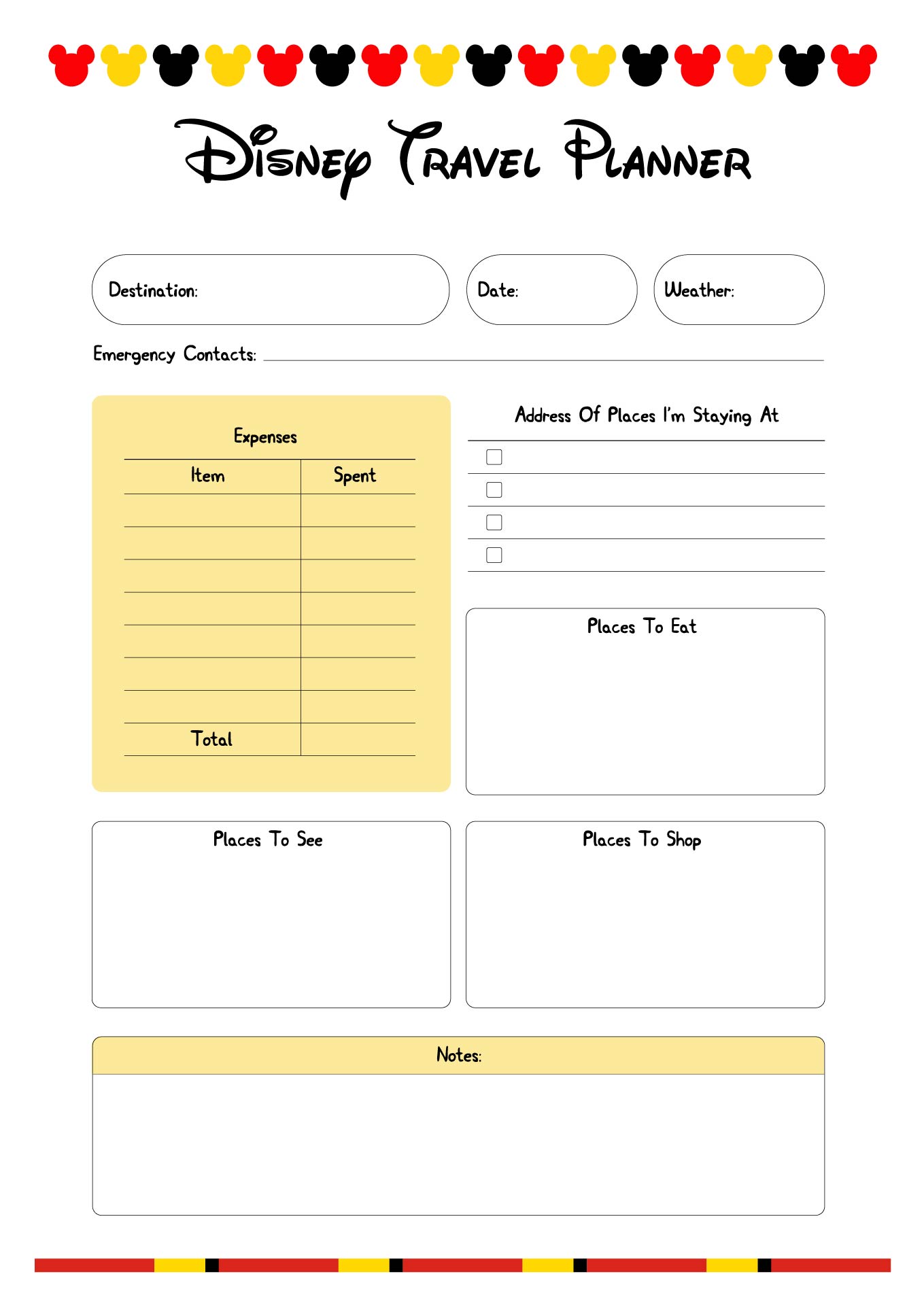 Disney World Binder Free Printables