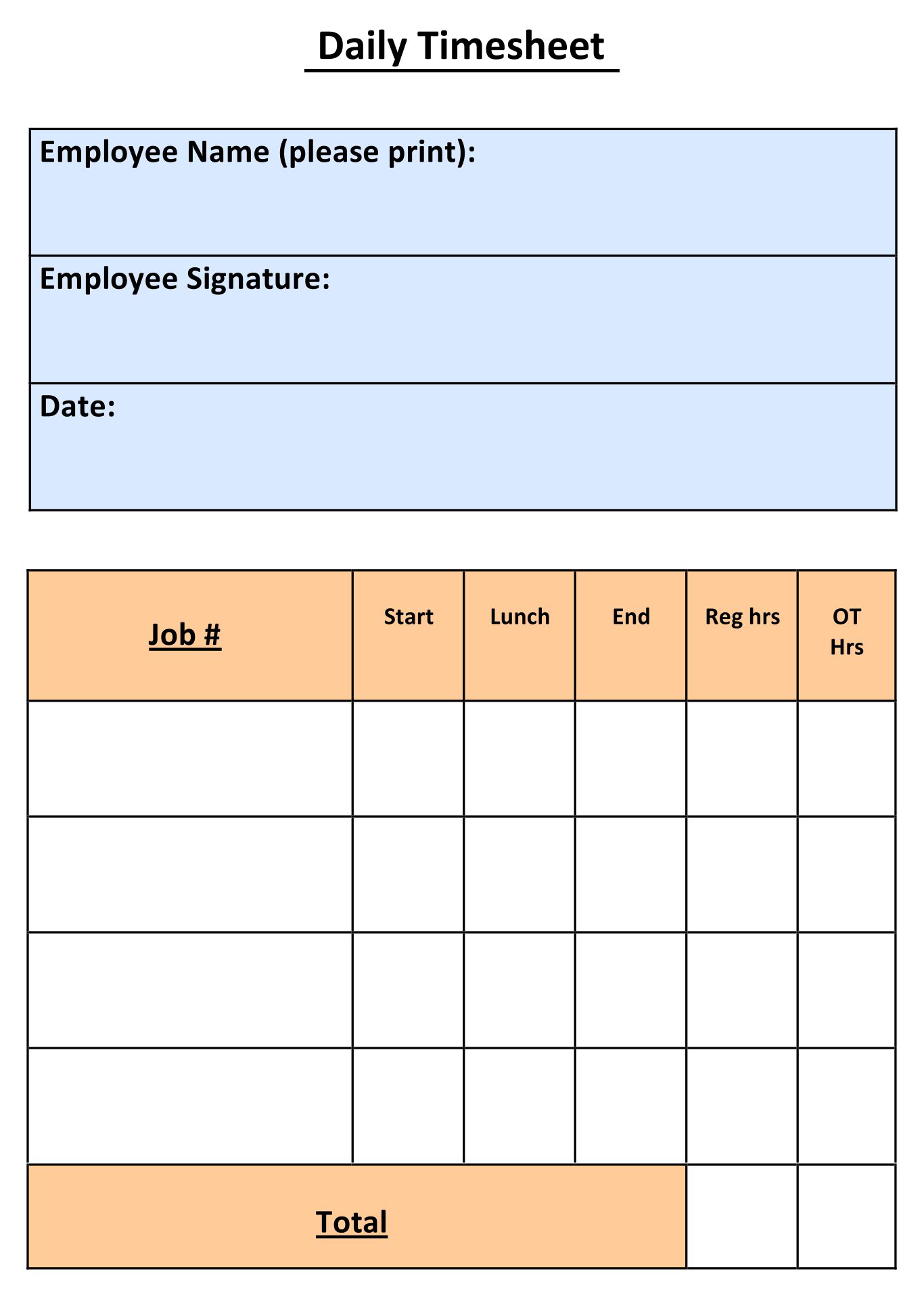 Daily Timesheet Template Free Printable Printable Templates