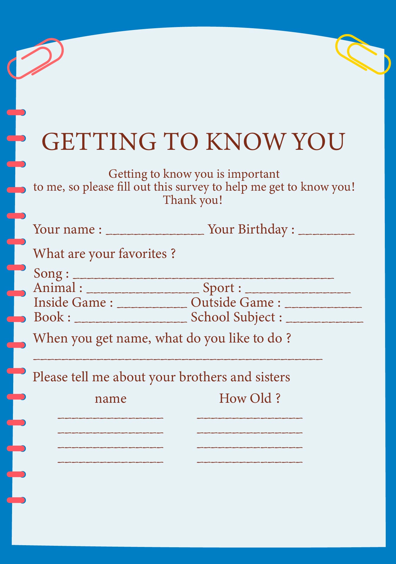 All About Me Getting To Know Students 2 All About Me Worksheet Gambaran