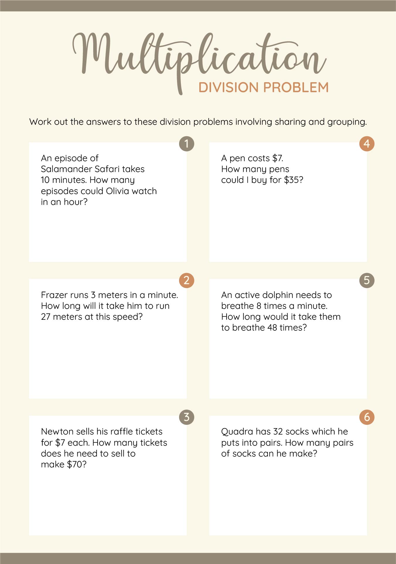 Multiplication Problem Solving Worksheets Grade 3