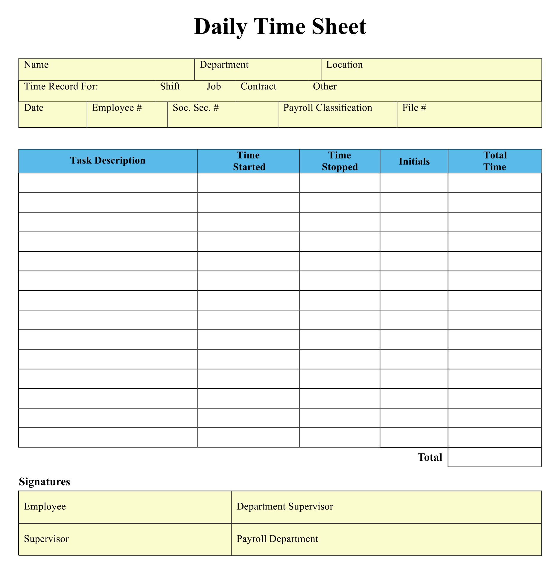 Free Printable Employee Time Worksheets