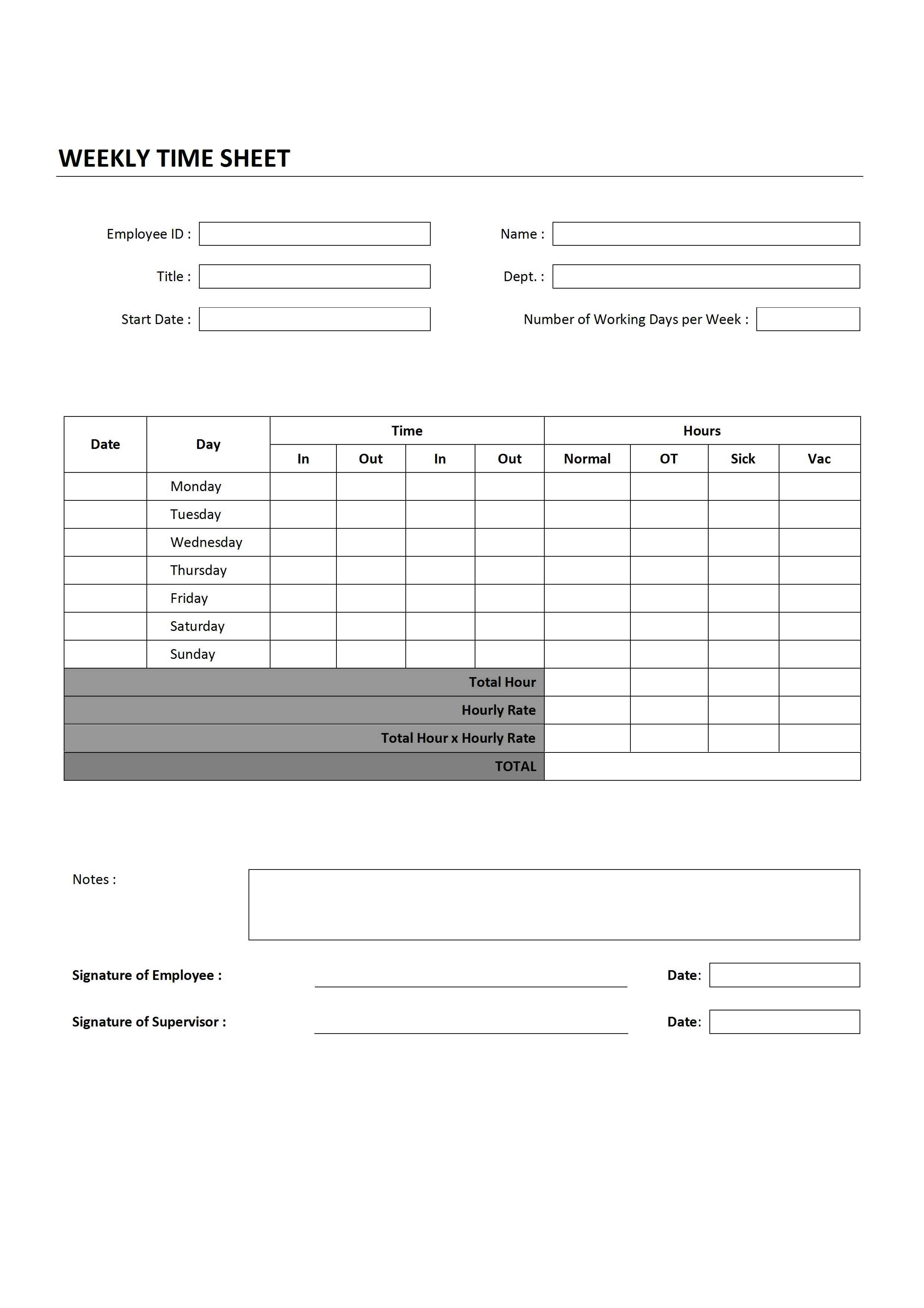 5 Best Images of Free Printable Weekly Time Sheets Templates Free