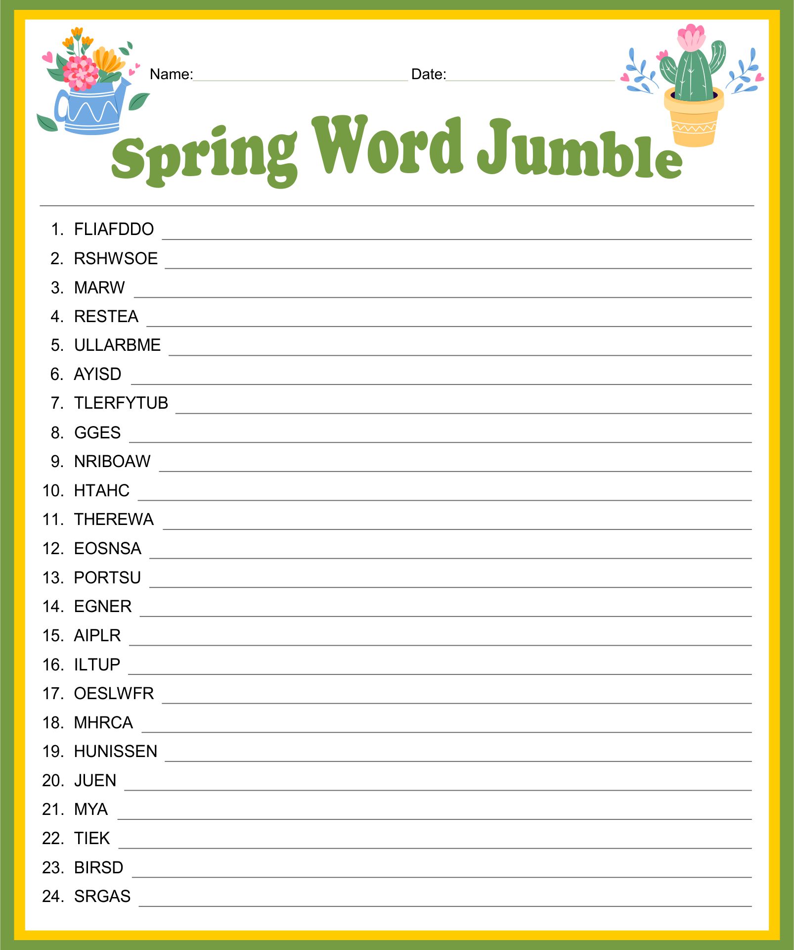 Printable Word Scramble Games For Adults