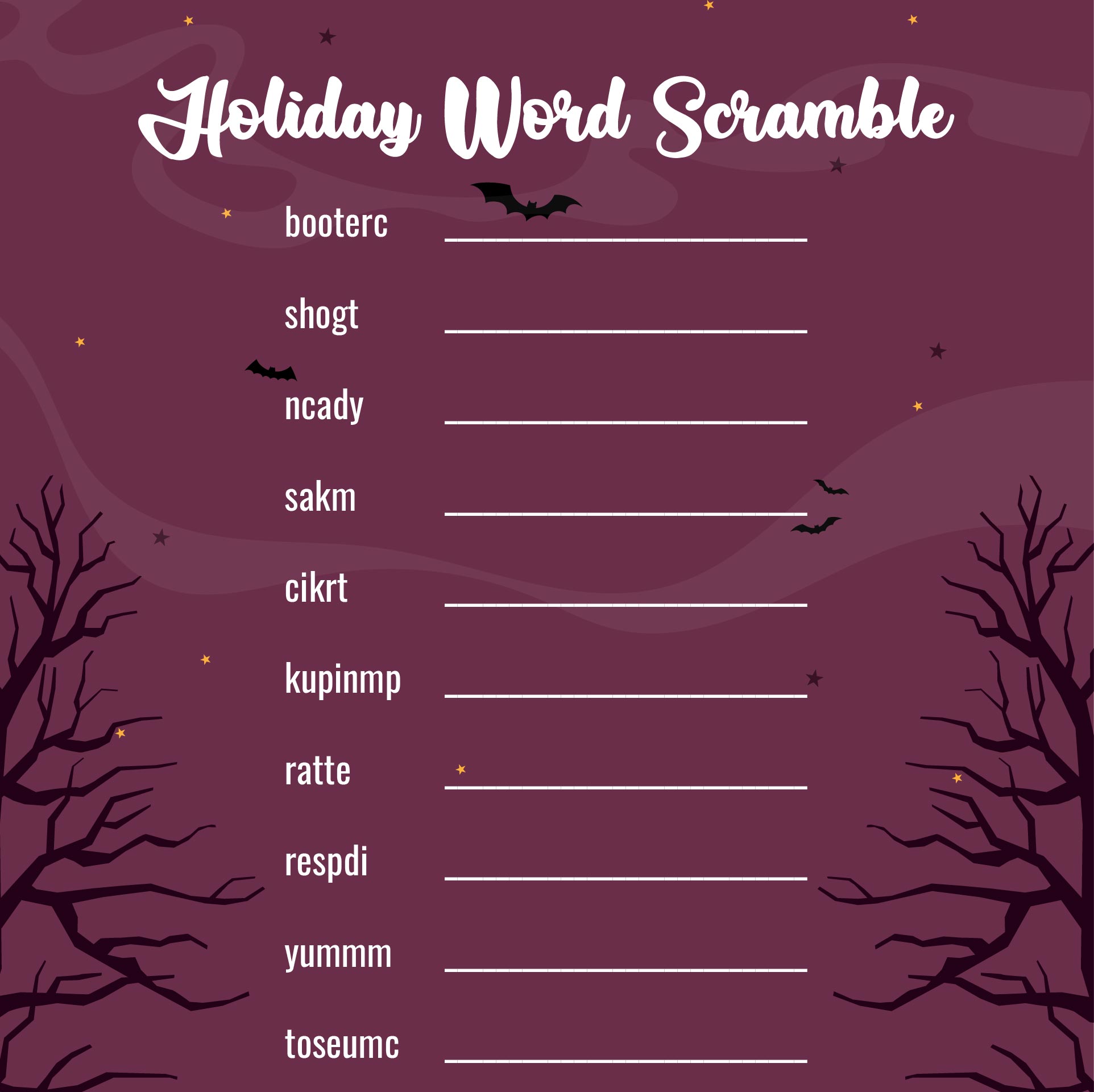 Printable Halloween Word Jumble