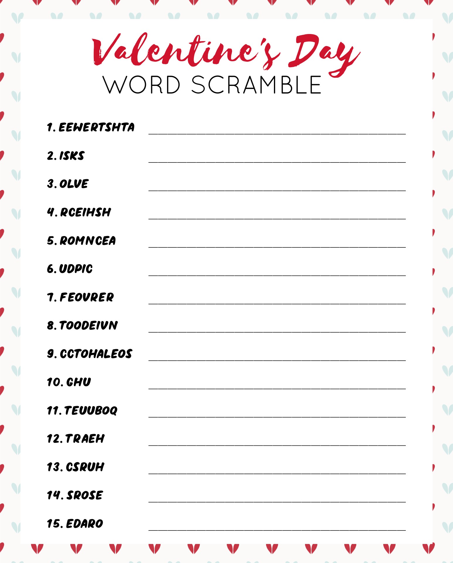 Valentines Printable Activities