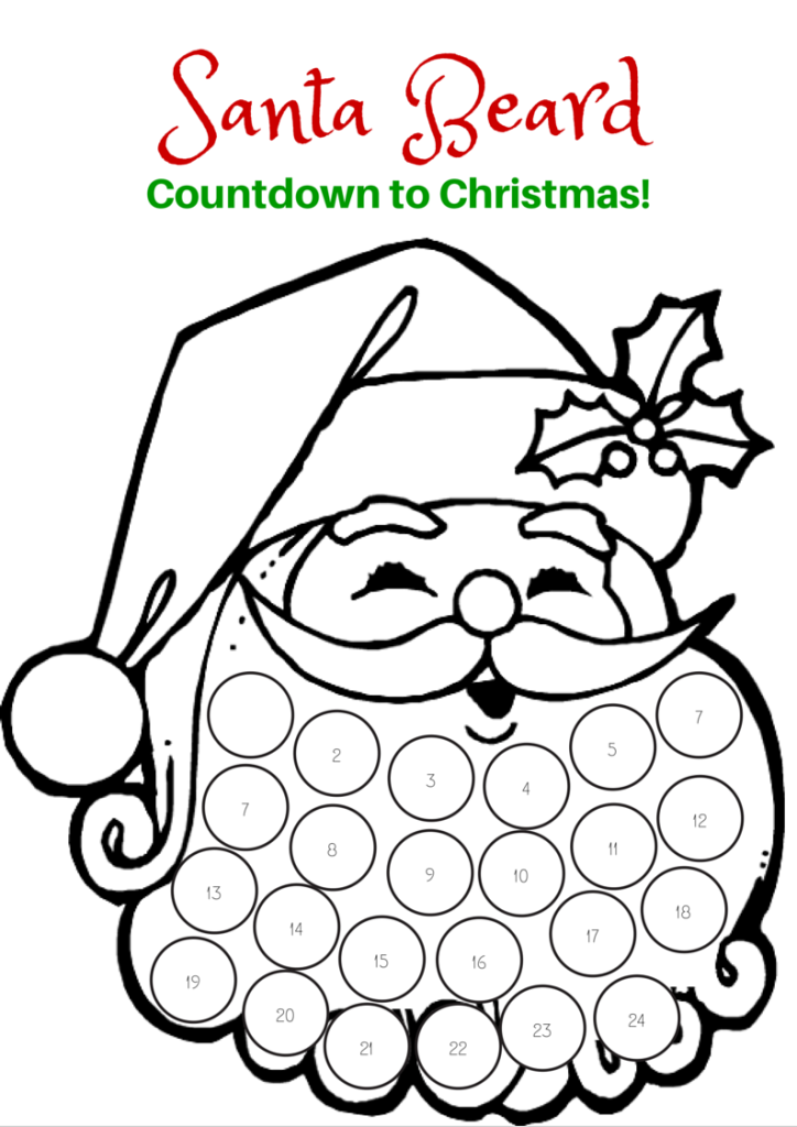 Santa Beard Cotton Ball Countdown Printable