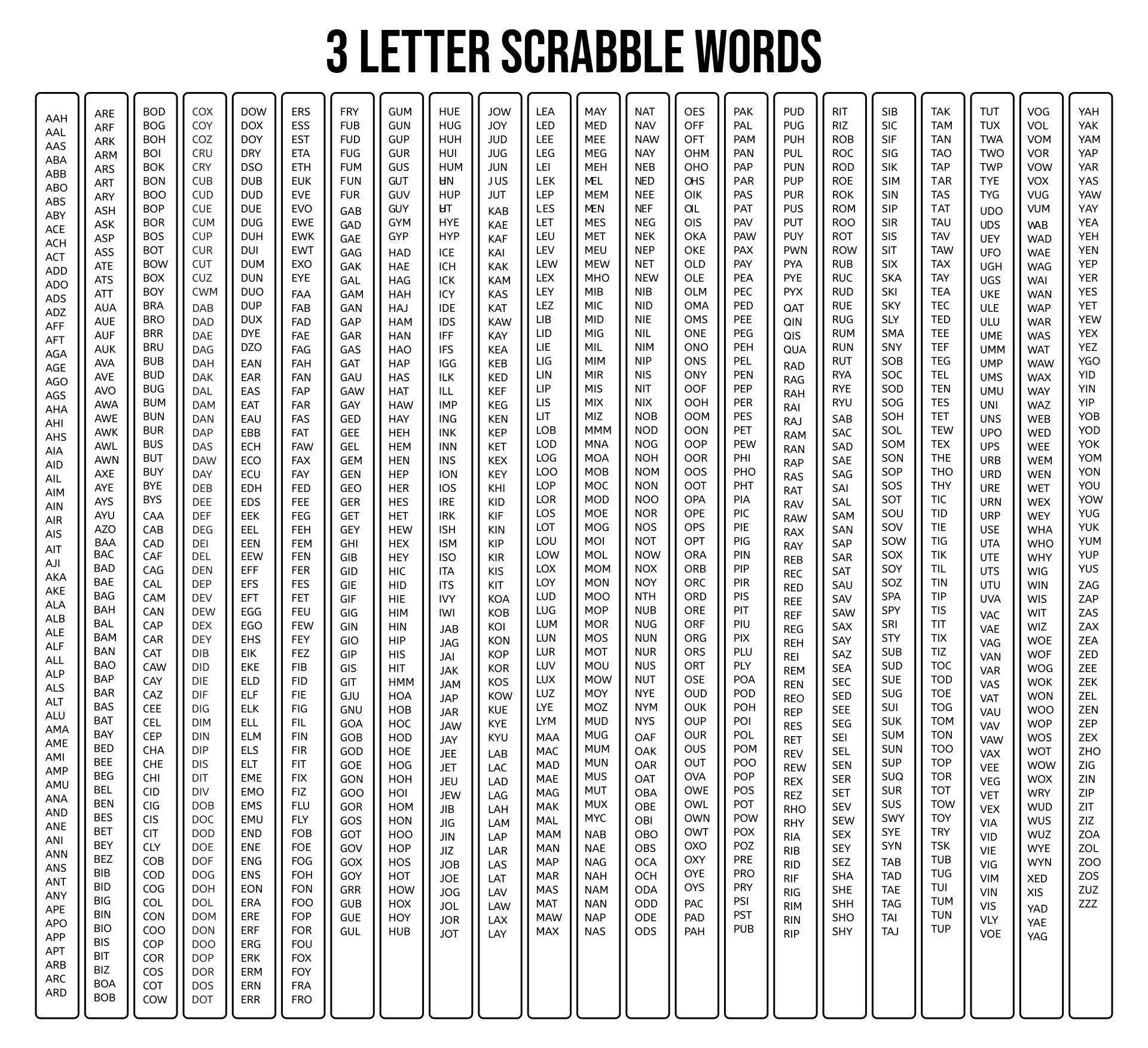 8 Best Images Of 3 Letter Words Printable Lists Scrabble 2 Letter 
