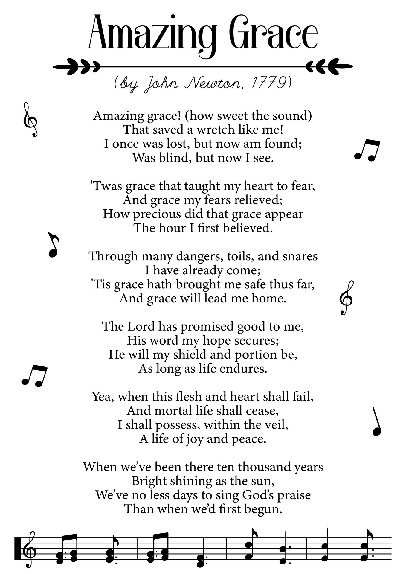 5 Best Images Of Amazing Grace Lyrics Printable Amazing Grace Song 