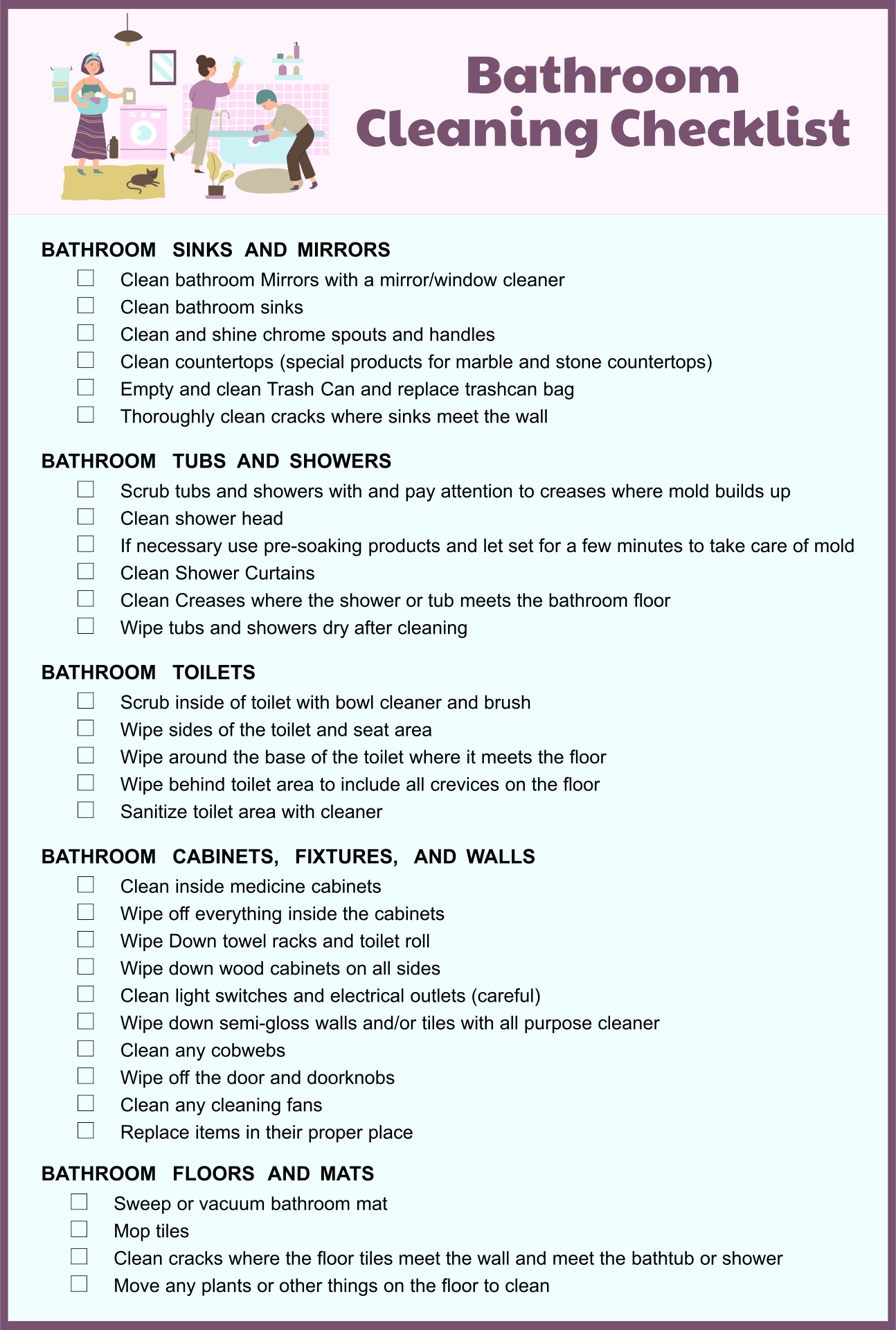 Daily Bathroom Cleaning Checklist