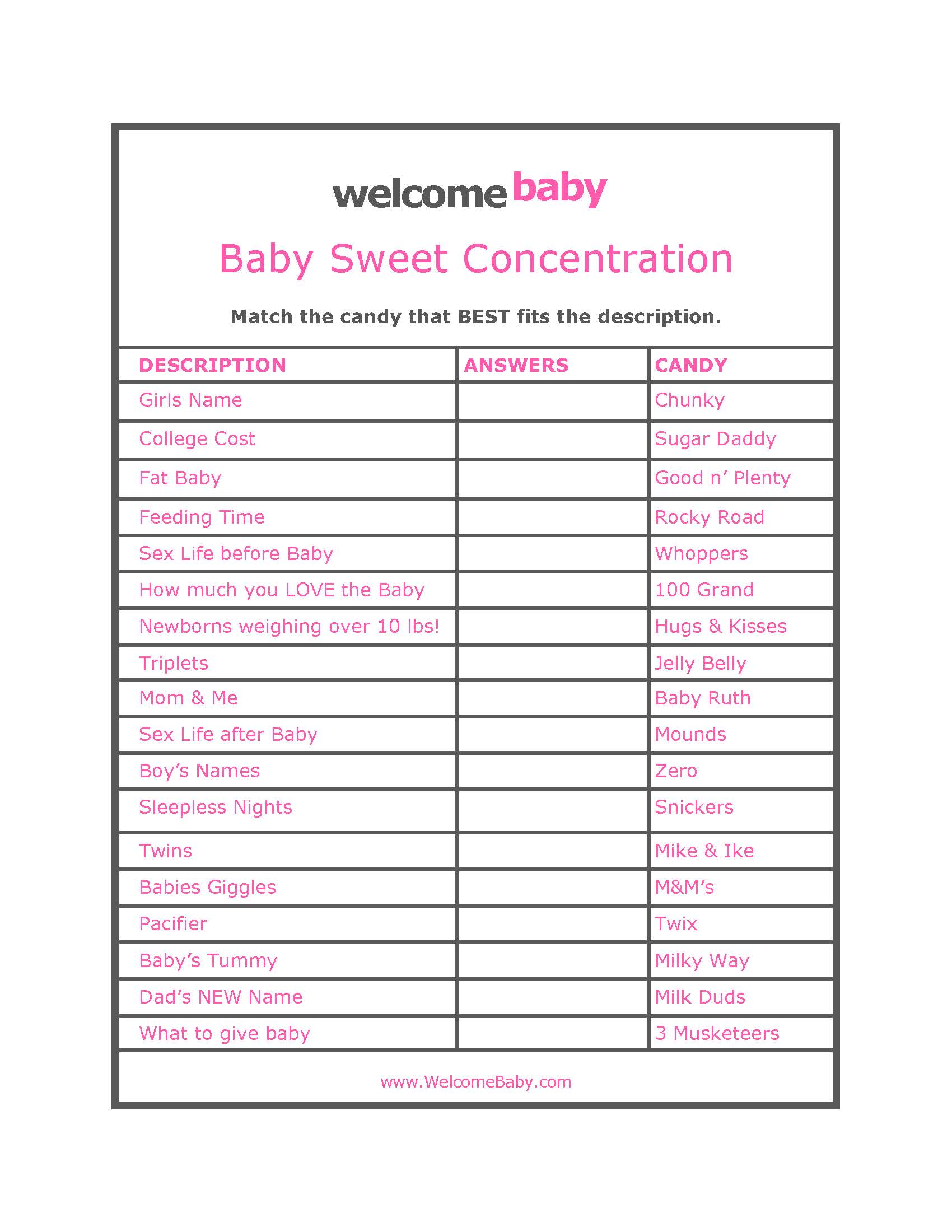 Baby Shower Games Printable Sheets Free