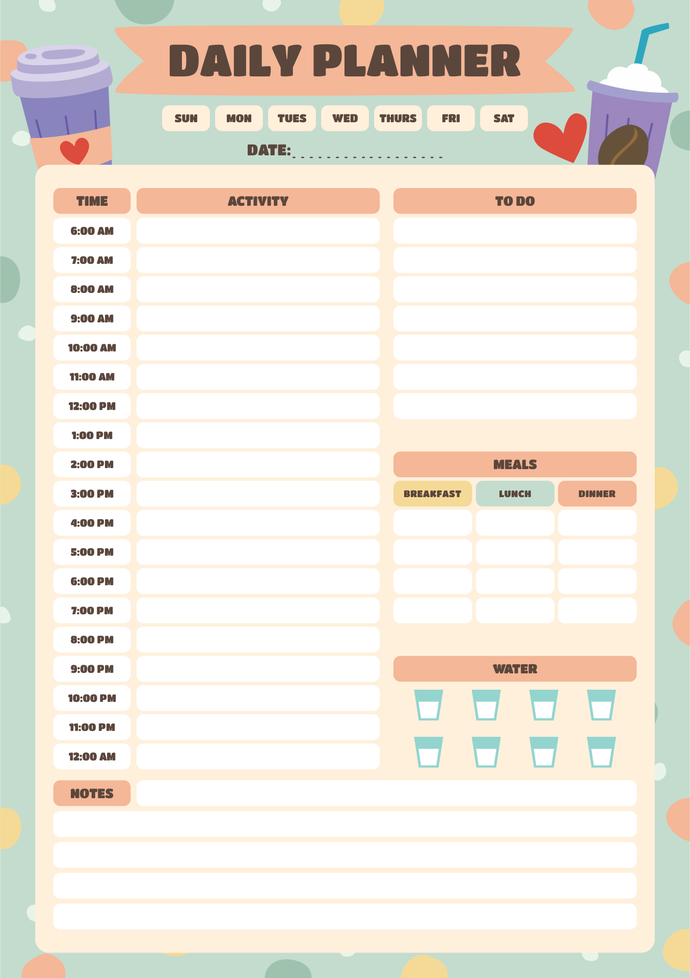 Hourly Daily Planner Template Printable Printable Templates